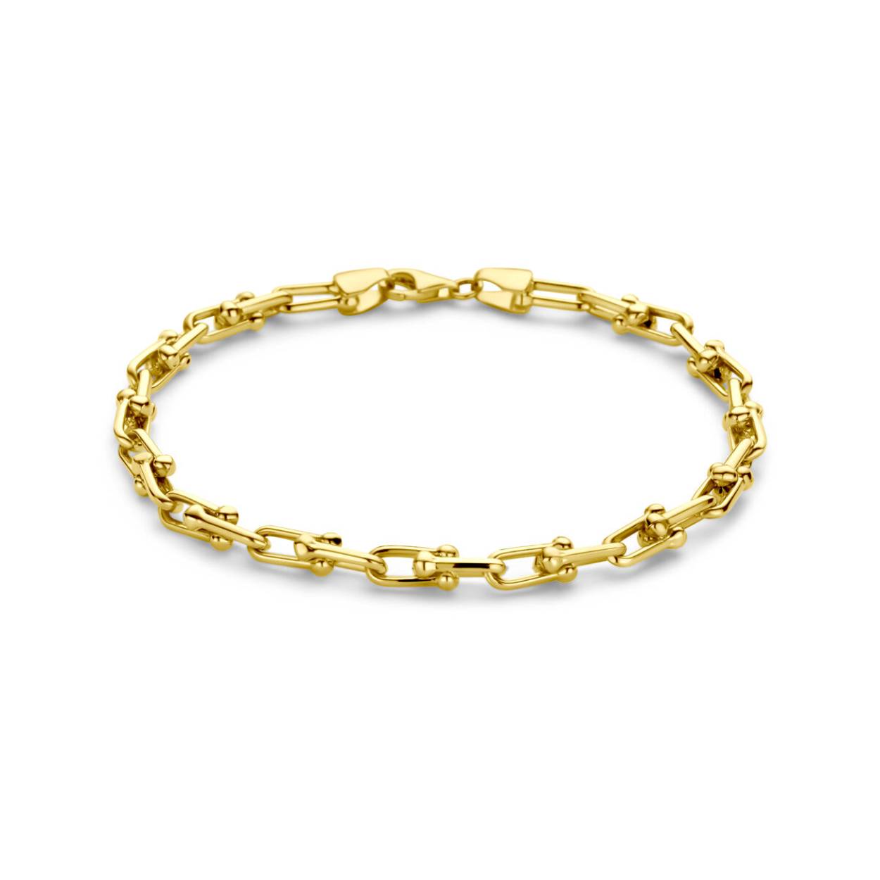 14k Geelgouden armband met een fantasie schakel van 4mm. De armband heeft een draaglengte van 19 en is uitgevoerd met karabijnsluiting.
Referentienummer: THOJ3578
