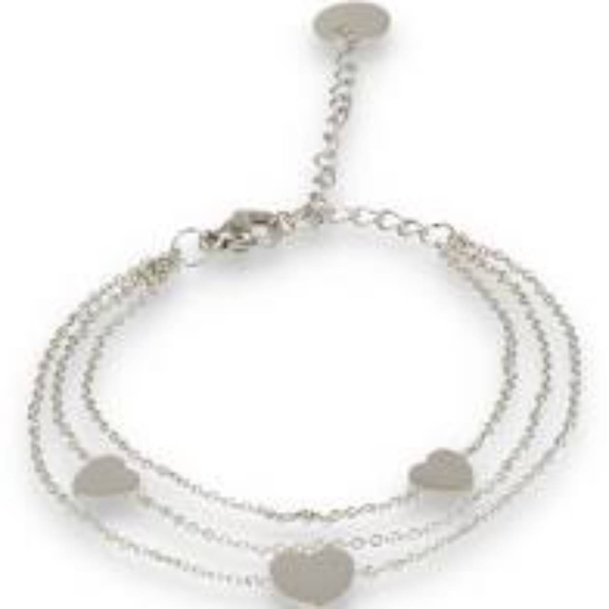 Unieke armband met hartjes. De driedubbele schakelarmband zorgt voor een speels en bijzondere uitstraling. Blijft mooi en is in lengte verstelbaar. Middelste hartje is voorzien van schitterende stardust afwerking.