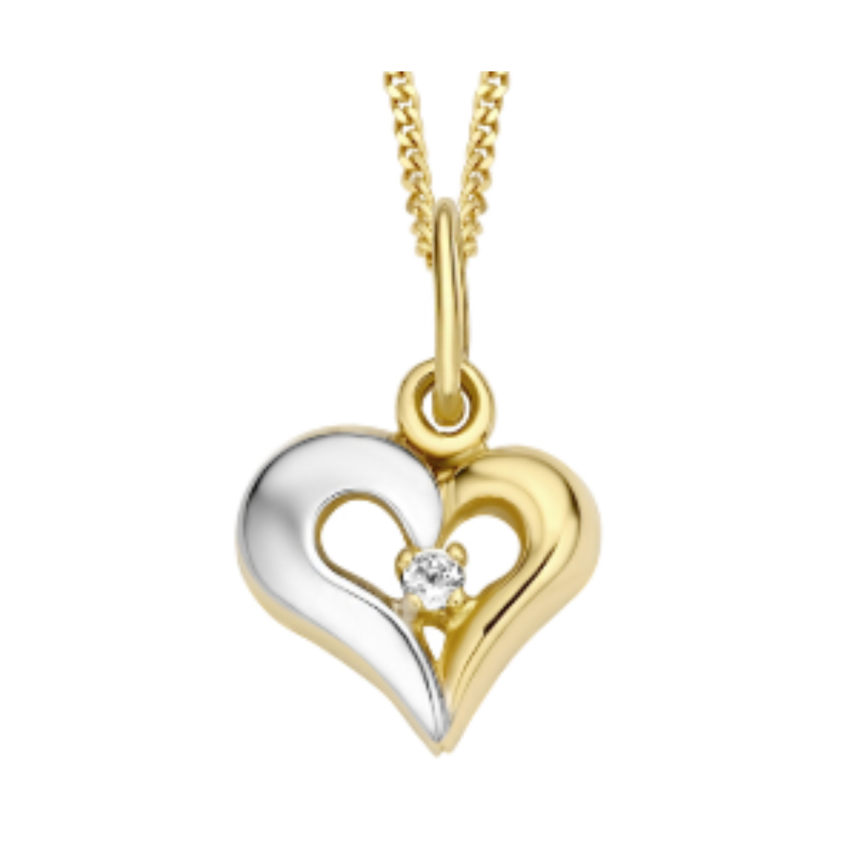 Gouden hanger hart bi-co zirkonia