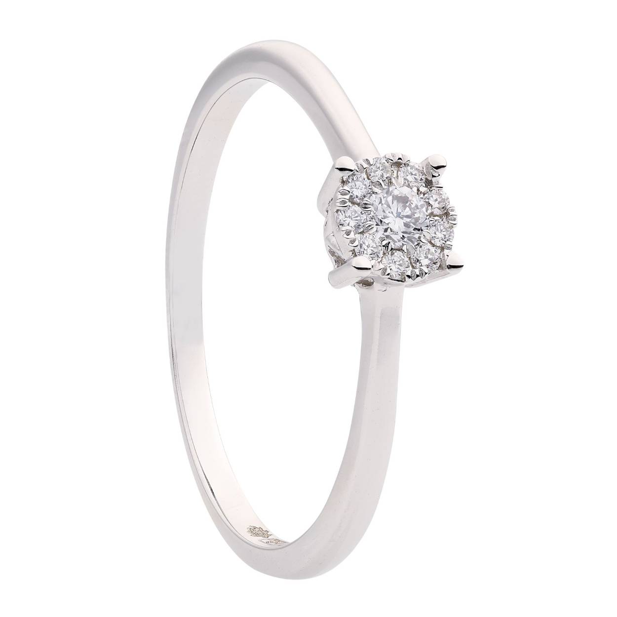 Eclat fantasie ring witgoud met diamant 0.08 crt TW-SI, ID-111R-8.
Een schitterende aanzoeksring. Deze ring is ook verkrijgbaar in geelgoud. 