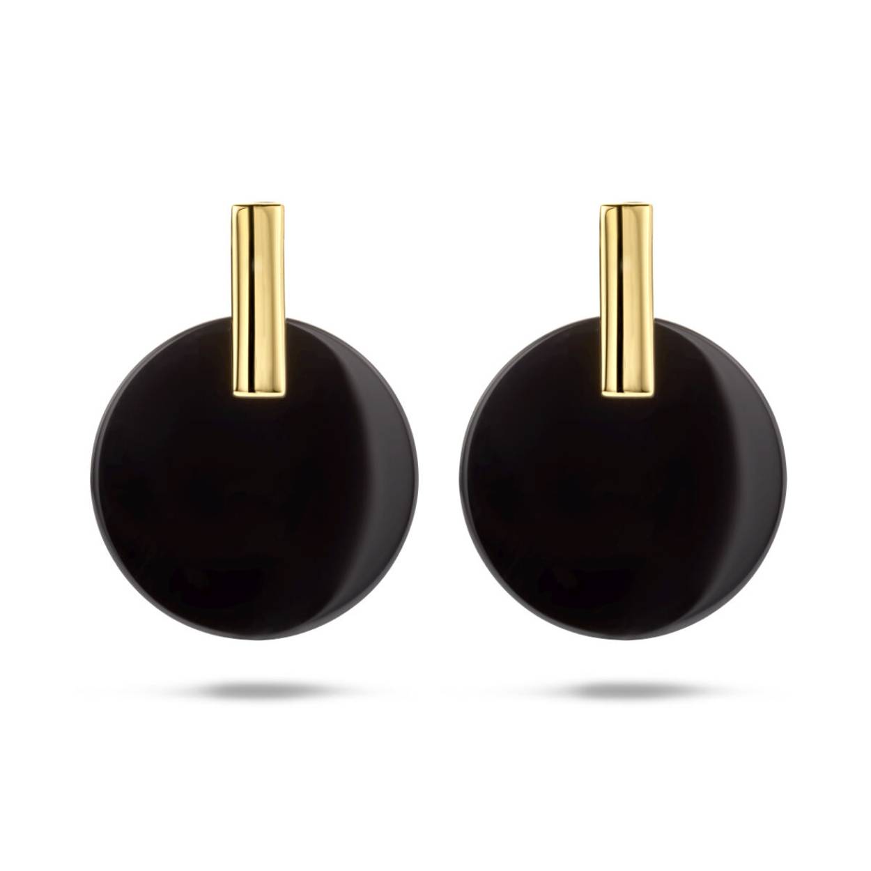 Oorstekers zilver gold plated met Onyx schijven.