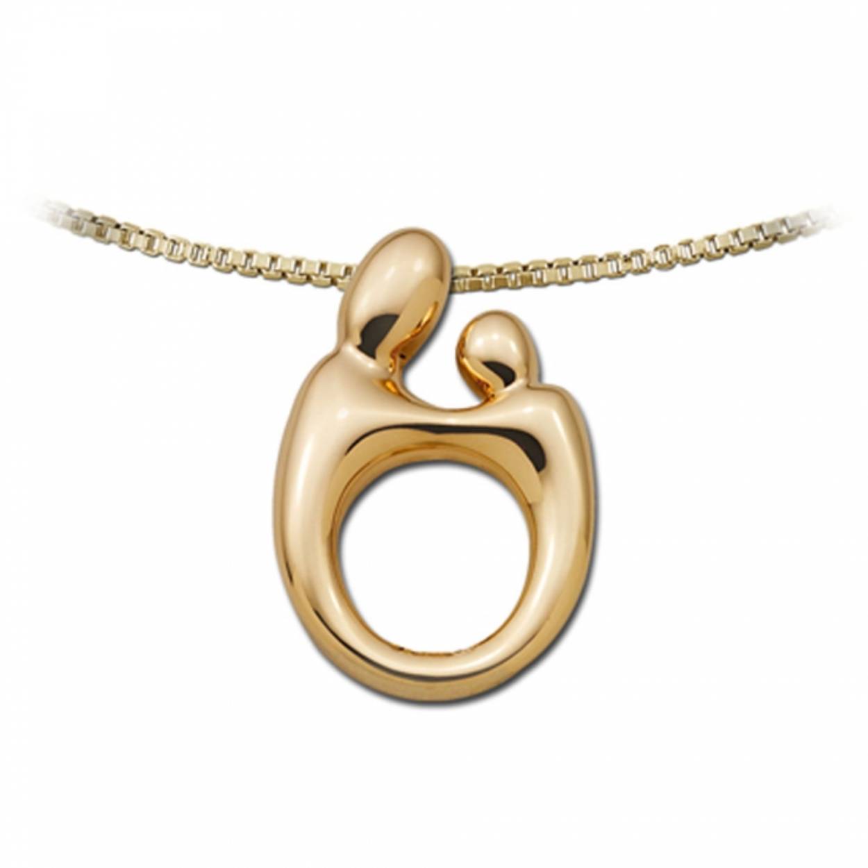 Klein hangertje van 14 karaat geel goud, als een subtiele hanger voor mama. De symboliek van deze hanger staat voor Moederliefde, daarom zie je een mama en kind in een omhelzing. Geschikt voor mama's met meerdere of slechts één kindje.

De hanger heeft een verborgen haakje aan de achterkant, waarmee je hem kunt laten 'zweven' aan een ketting. Het haakje is 2.3 x 3mm (aan de binnenkant) dus de ketting en sluiting die erdoor kunnen moeten daartussen passen.