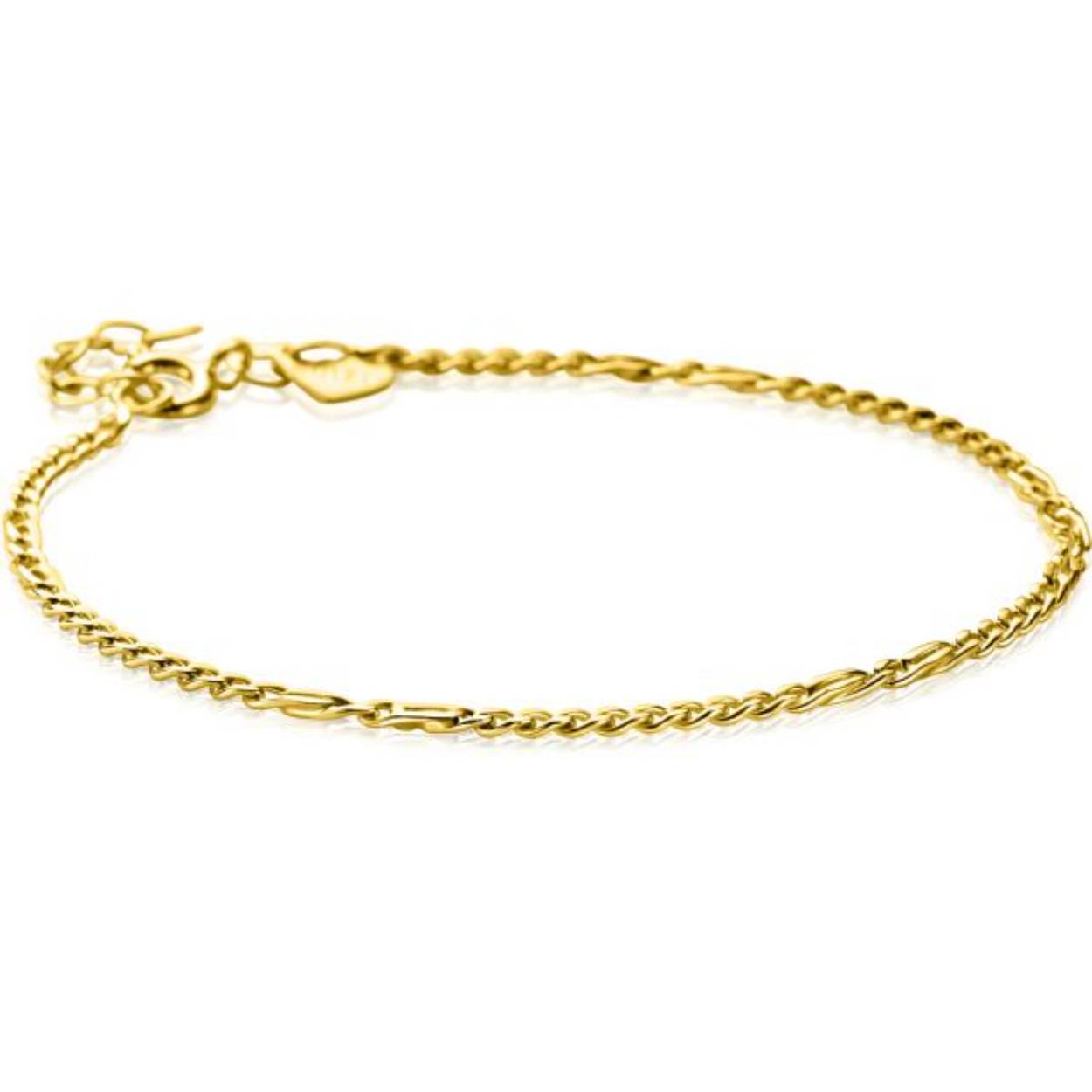 ZINZI Gold 14 karaat gouden massieve armband met gourmet schakels gecombineerd met trendy valkenogen van 2mm breed. De lengte van de armband is te variëren tussen 17 en 19cm. Vervaardigd van geheel 14 karaat goud (585). En herkenbaar 'Zinzi' door het kleine gouden Zinzi hartje bij de sluiting.