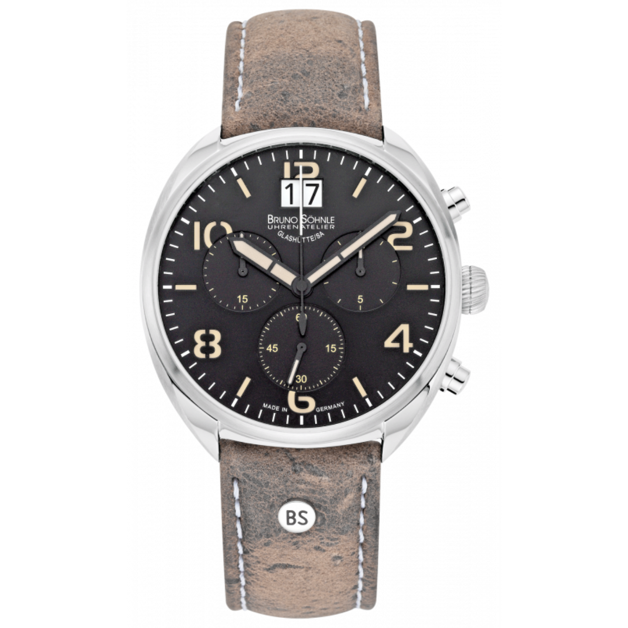 Bruno Söhnle hph La Spezia 2 chrono zwarte plaat, big date leren band bruin