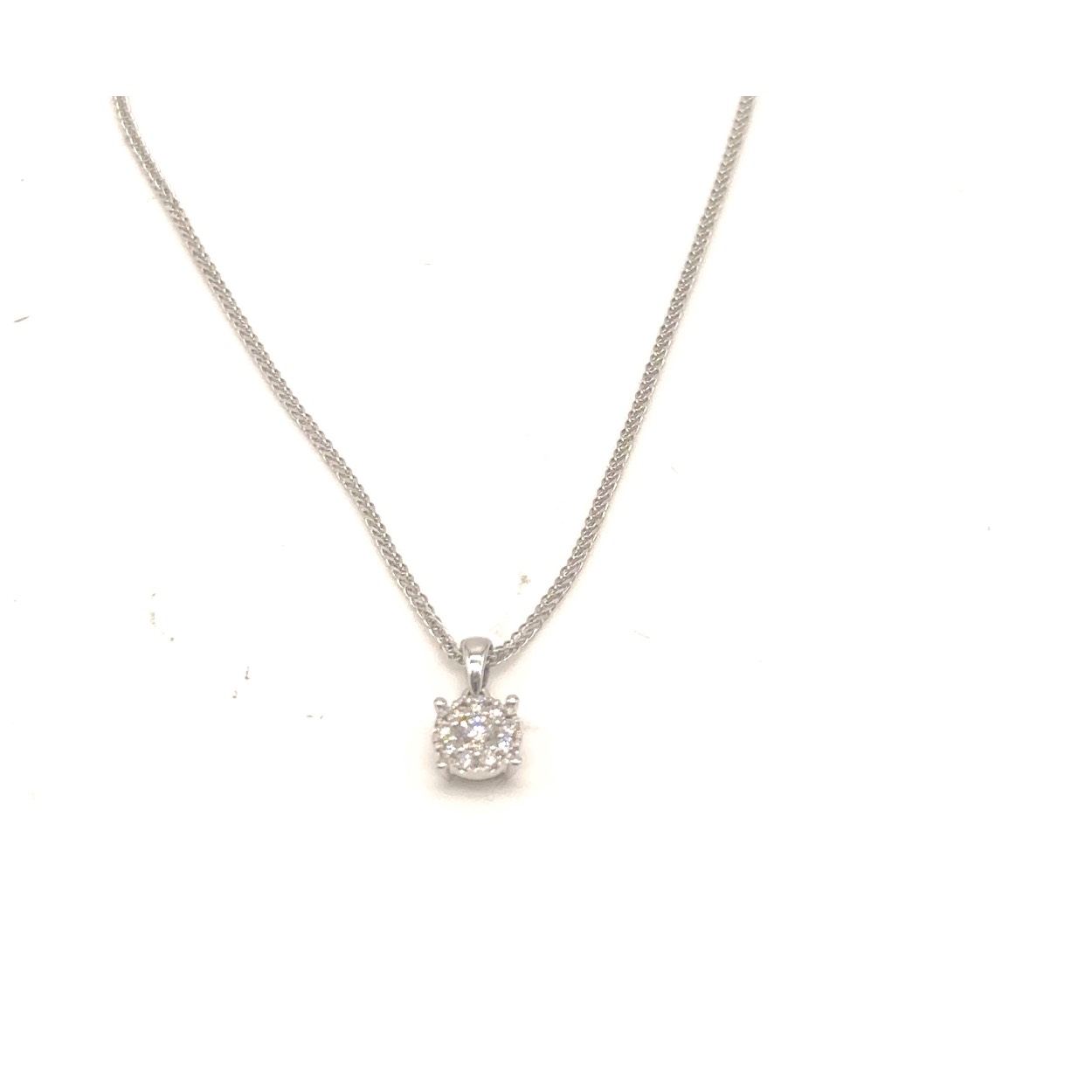 14k witgouden diamanten collier. totaal 0.20 karaat. tw/si