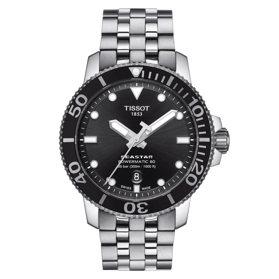 Tissot - Seastar Powermatic 80 Stainless steel Ceramic Bezel 300m Saffierglas - T1204071105100