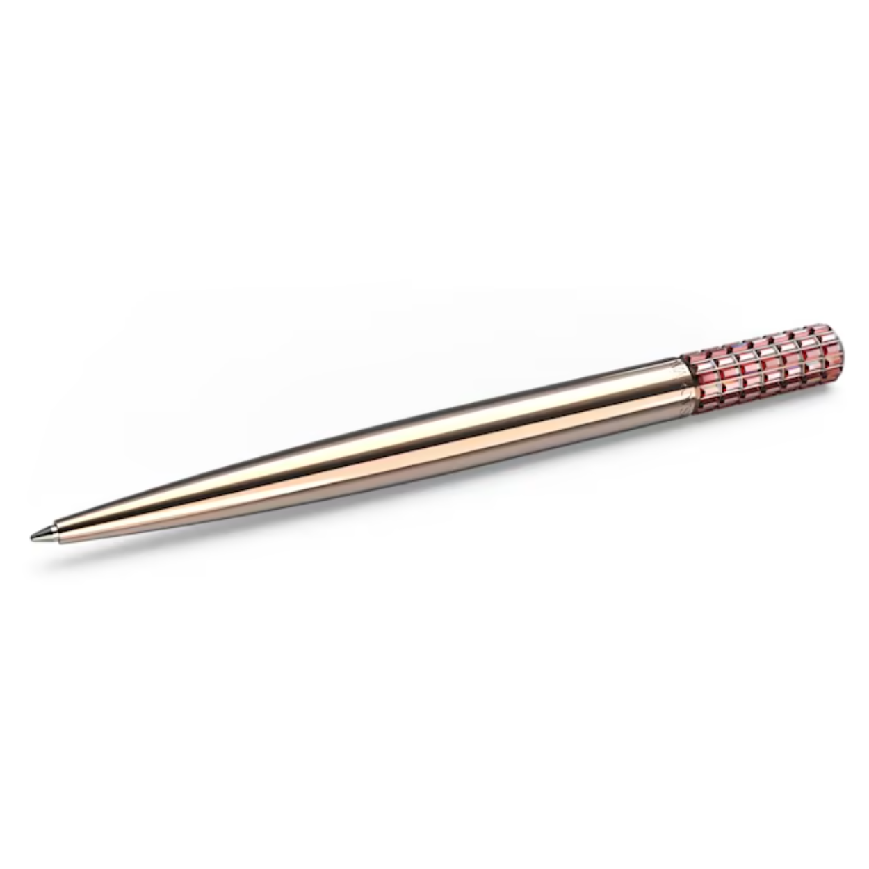 Schitter bij elke taak met deze opvallende balpen. Dit gedurfde en speelse design is een knap staaltje innovatie. Dankzij de vele weergaloze flatback-kristallen, ge�nspireerd op juwelierstechnieken, wordt het licht gevangen. De pen is voorzien van het Swarovski-logo. Dankzij het dynamisch draaimechanisme en de slanke roze zetting met goudkleurige toplaag is dit het perfecte geschenk voor een geliefde of voor jezelf.