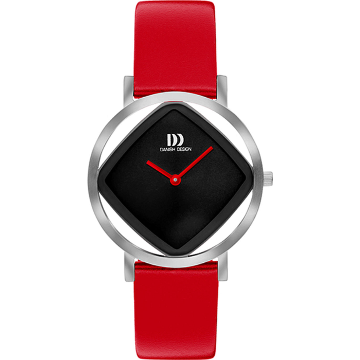 Danish Design dameshorloge 'Pico Square Red ' met zwarte lederen band