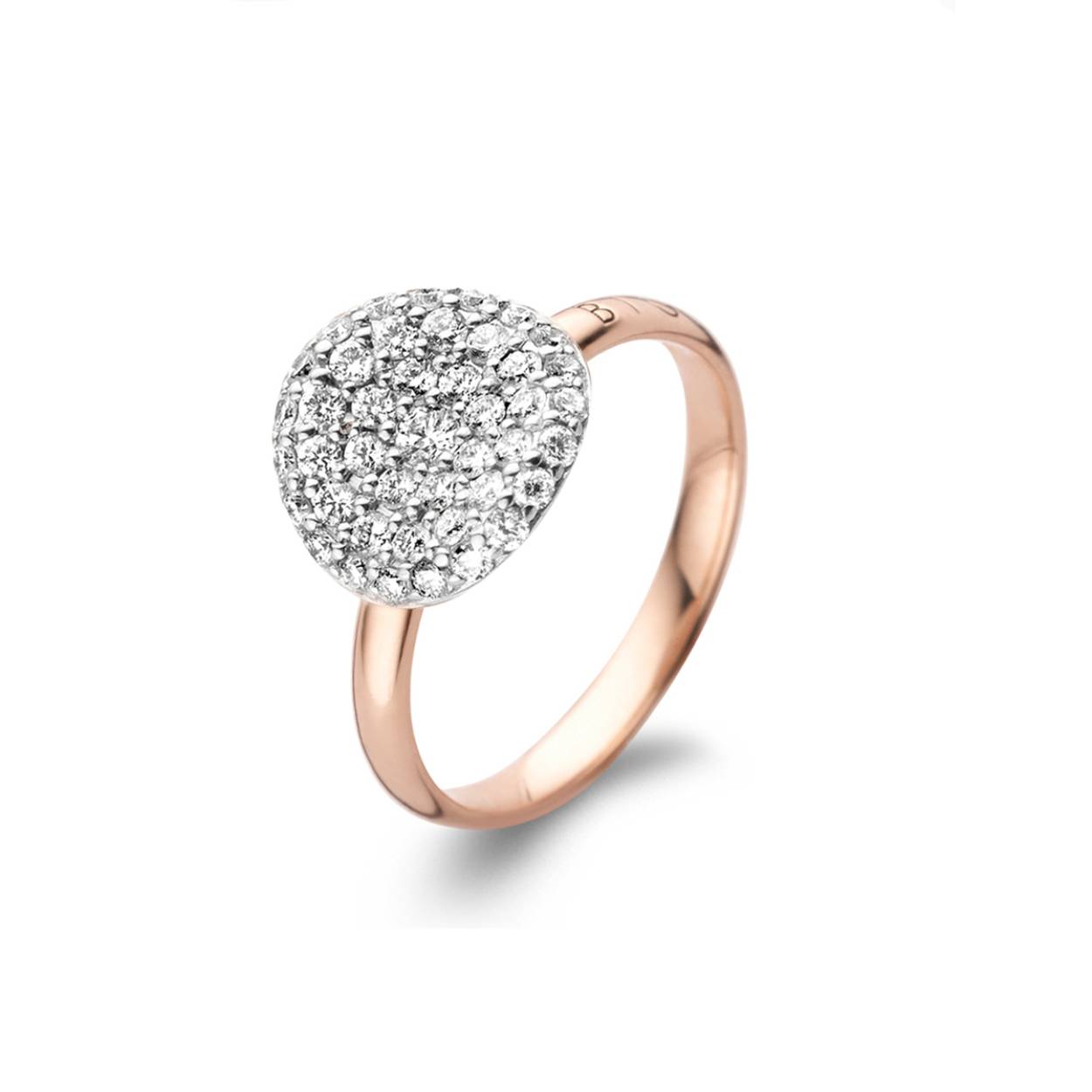 Deze Mini Waves ring is vervaardigd in 18-karaats roségoud en afgewerkt met witte diamanten 0.60ct