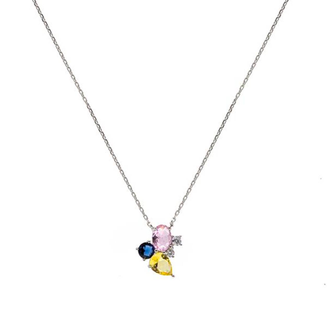 Zilveren collier met hanger voorzien van  gekleurde zirkonia, s.