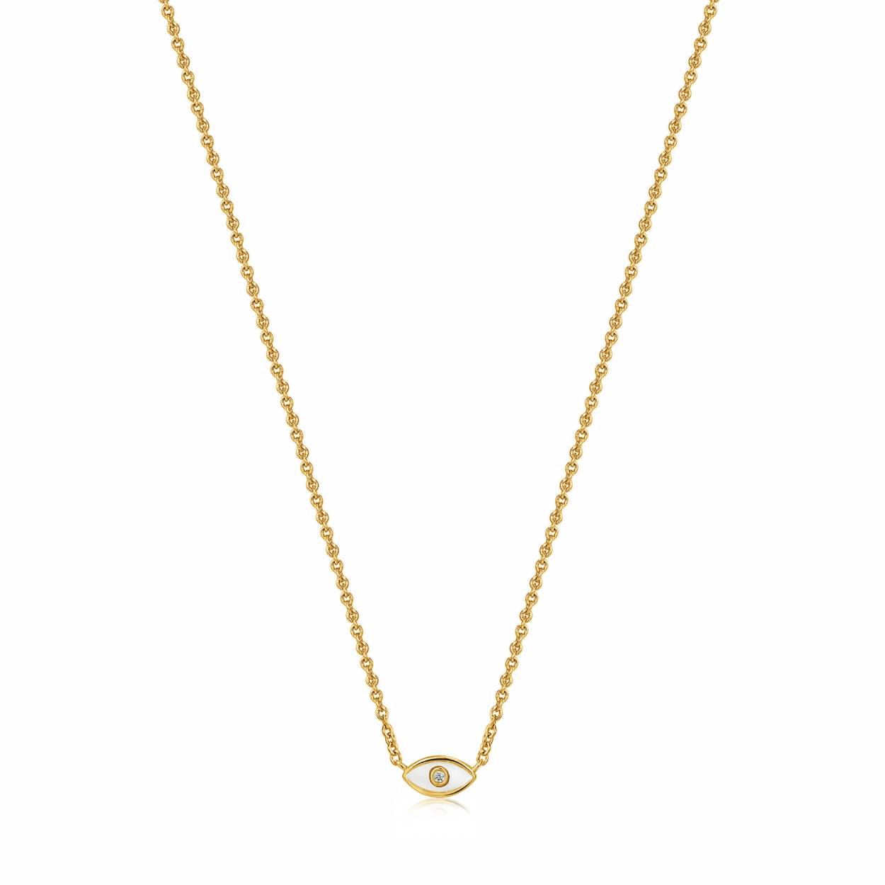 Maak je outfit compleet met deze prachtige 14K gold plated ketting van Ania Haie. De ketting heeft een bijzondere betekenis, het oogje zou namelijk beschermen tegen jaloezie en negatieve invloeden. De tijdloze sieraden uit de Wild Soul collectie geven de esthetiek van traditionele camee-sieraden een moderne twist. Prachtig in combinatie met de andere sieraden uit deze collectie.