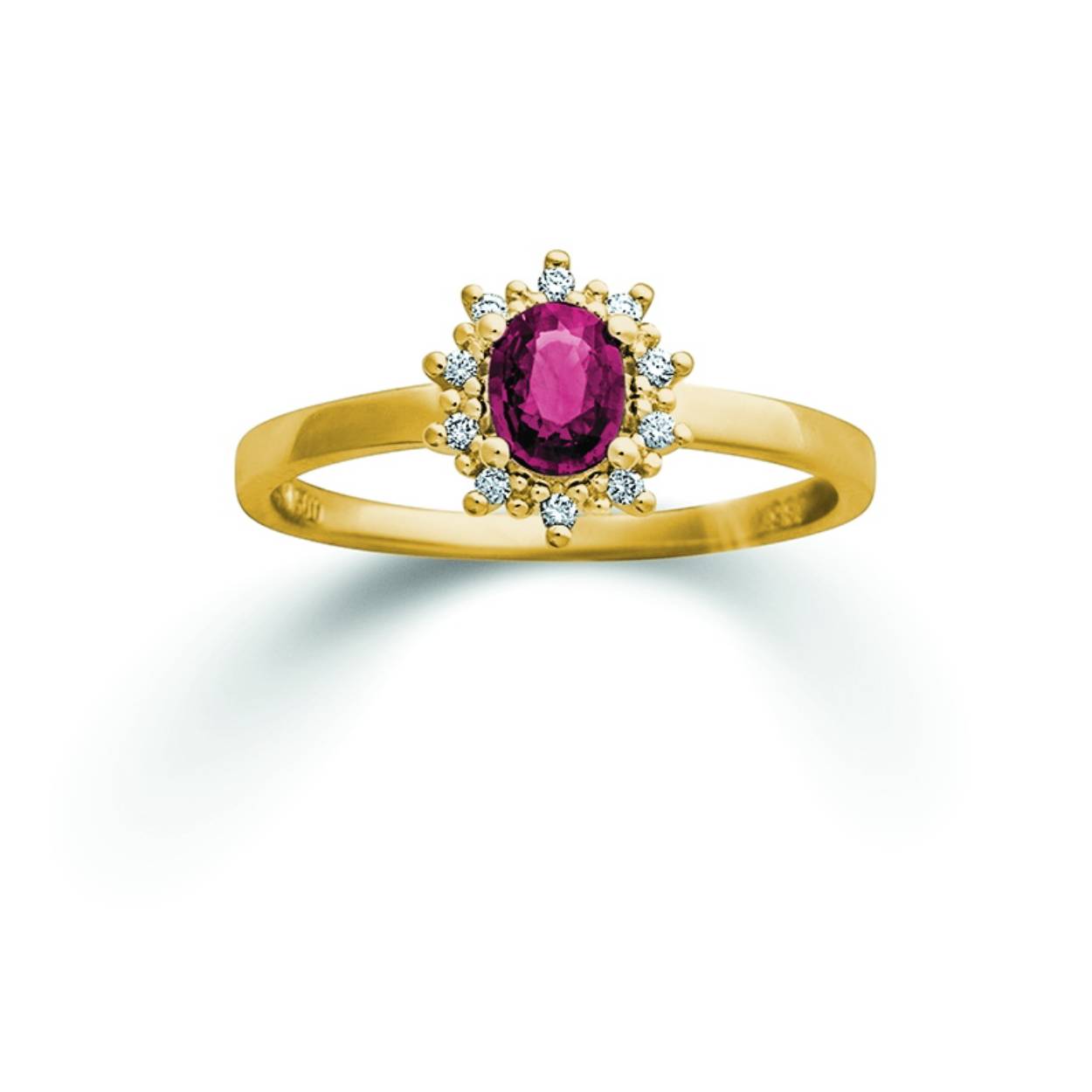 Prinses Di ring met robijn en 0.05crt. briljant