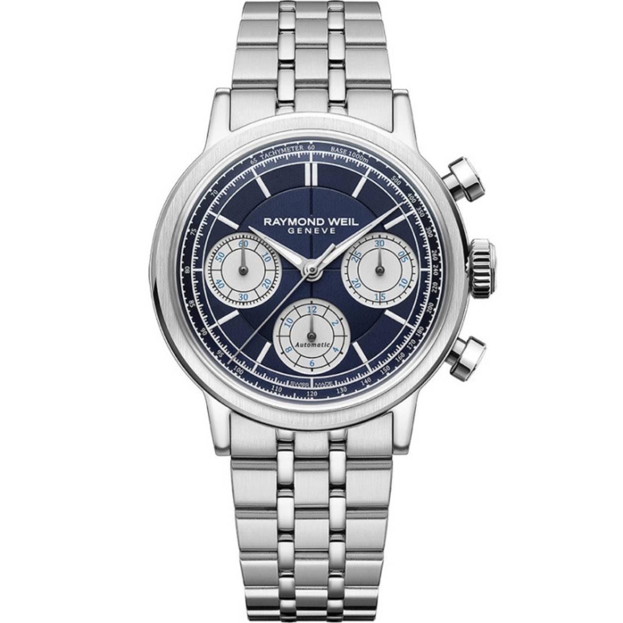 Dit is een horloge van het merk Raymond Weil gemaakt voor heren.
De specificaties zijn als volgt:
Kastmaat: 39,5 mm
Kastdikte: 12,9
Waterdichtheid: 5 ATM / 50 Meter / 165 Feet
Dit horloge heeft de volgende functies/eigenschappen:
Chronograaf