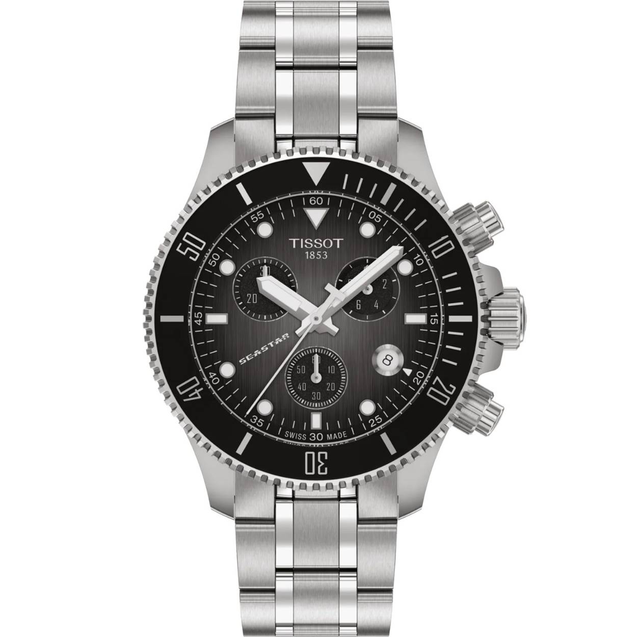 De Tissot Seastar Unisex Horloge T1202171106100 heeft een zilverkleurige roestvrijstalen kast en band, een zwart wijzerplaat met stipindex en saffierglas. Het is waterdicht tot 20 ATM en heeft een Zwitserse kwartsbeweging. Draag tijdens dagelijks gebruik of formele gelegenheden voor een stijlvolle en verfijnde uitstraling. Geschikt voor zowel mannen als vrouwen.