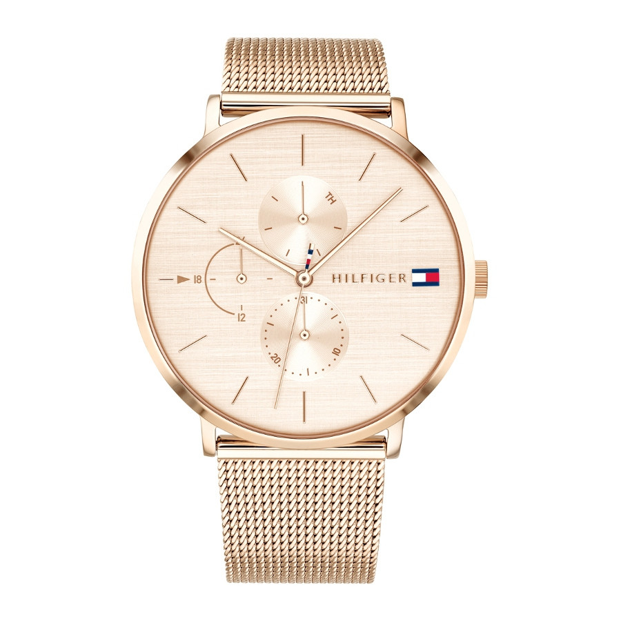 Dit Tommy Hilfiger horloge is uitgevoerd in Roestvrijstaal in de kleur van rose. Het is voorzien van een quartz uurwerk. Het horloge heeft een diameter van 40mm en voorzien van een mineraalglas