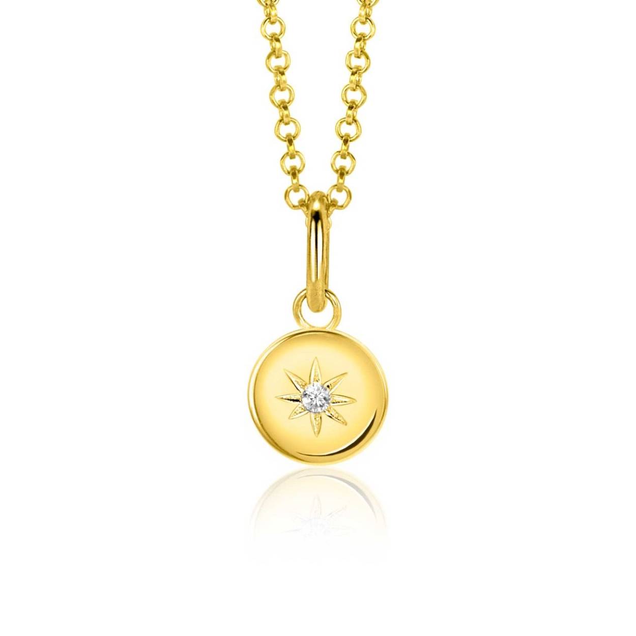 Zinzi zilver verguld hanger zon-motief witte zirconia rond