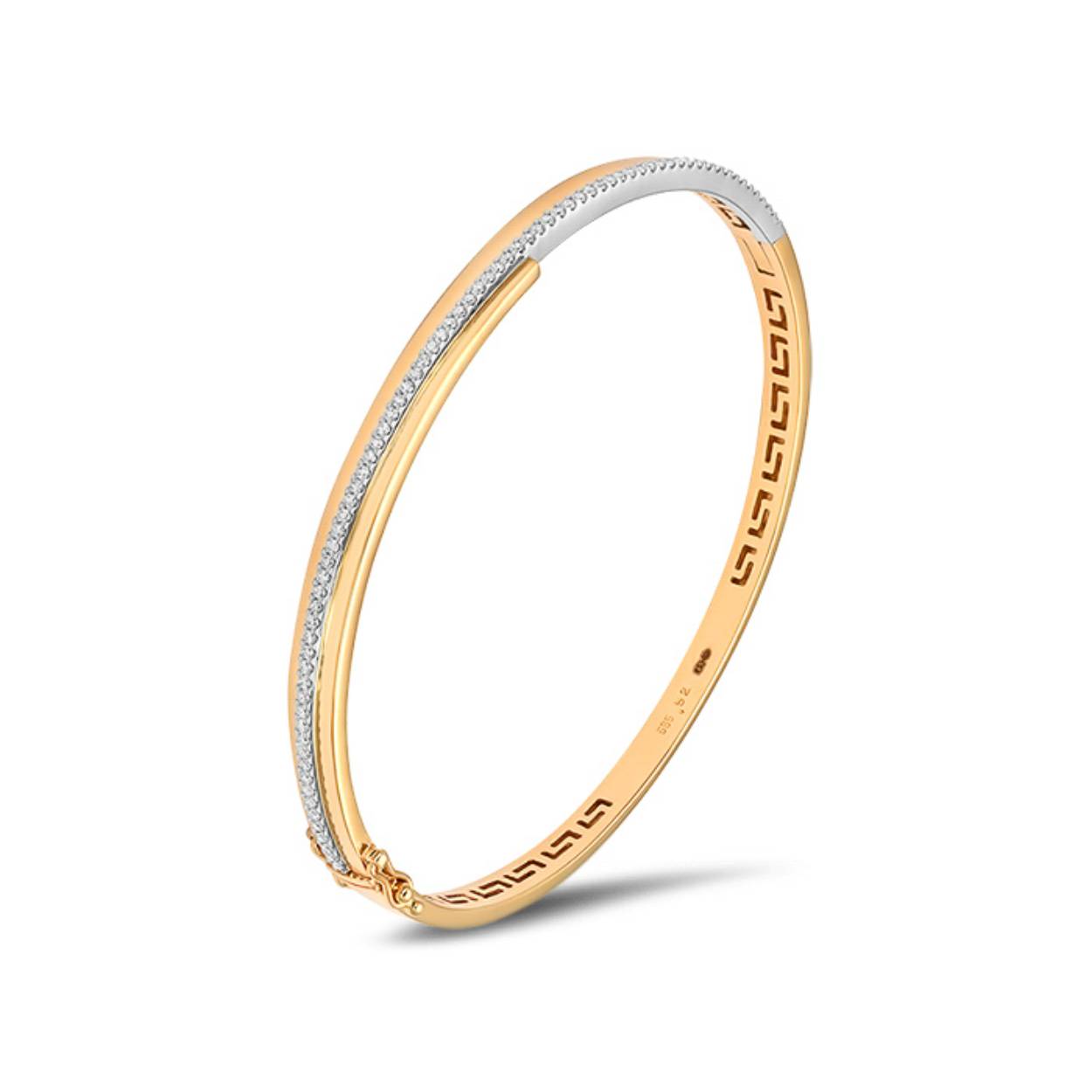 14kt. Geelgouden slavenarmband, met schuine streep diamant 0.51ct H/SI diamant