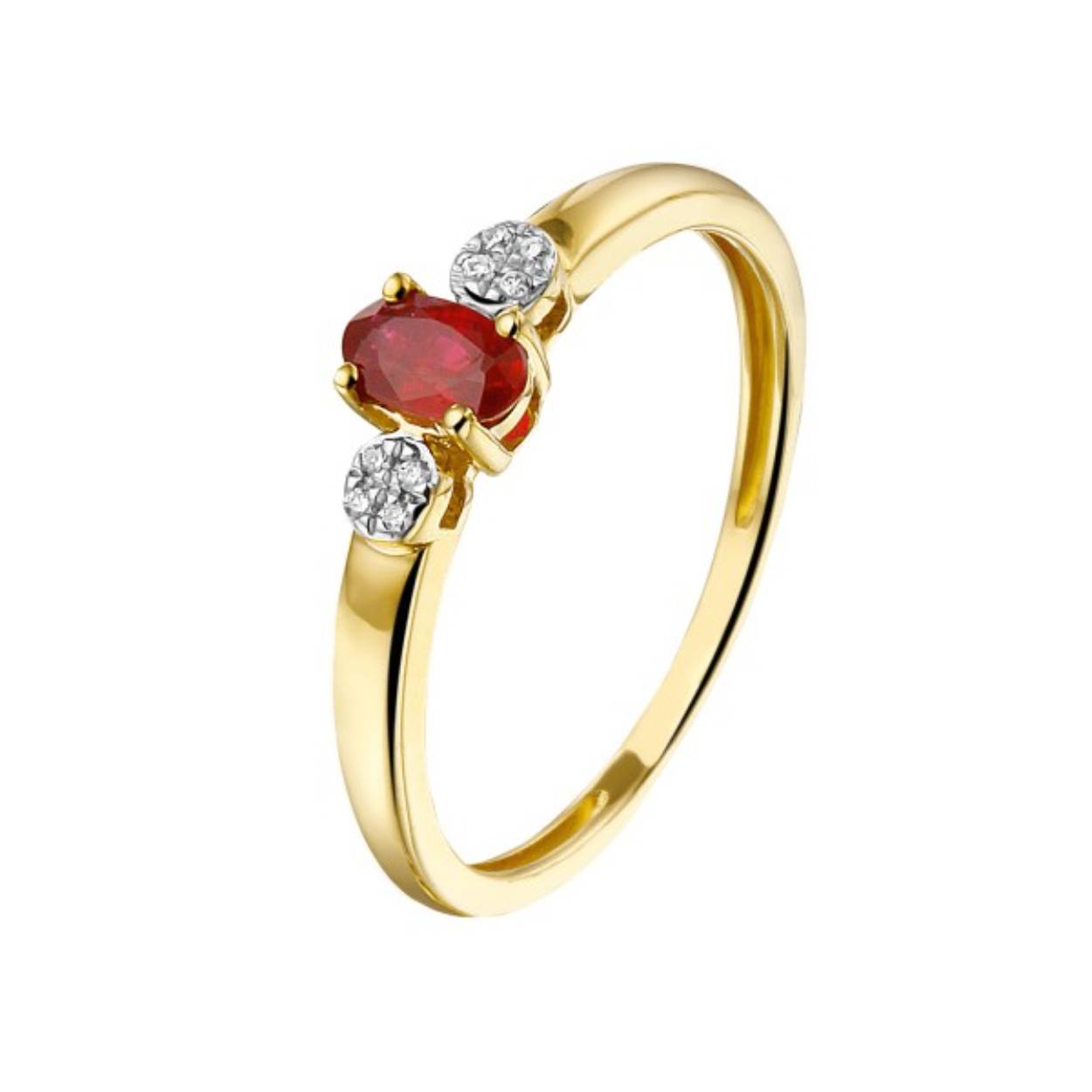 Gouden solitair met robijn en zijstenen m55
