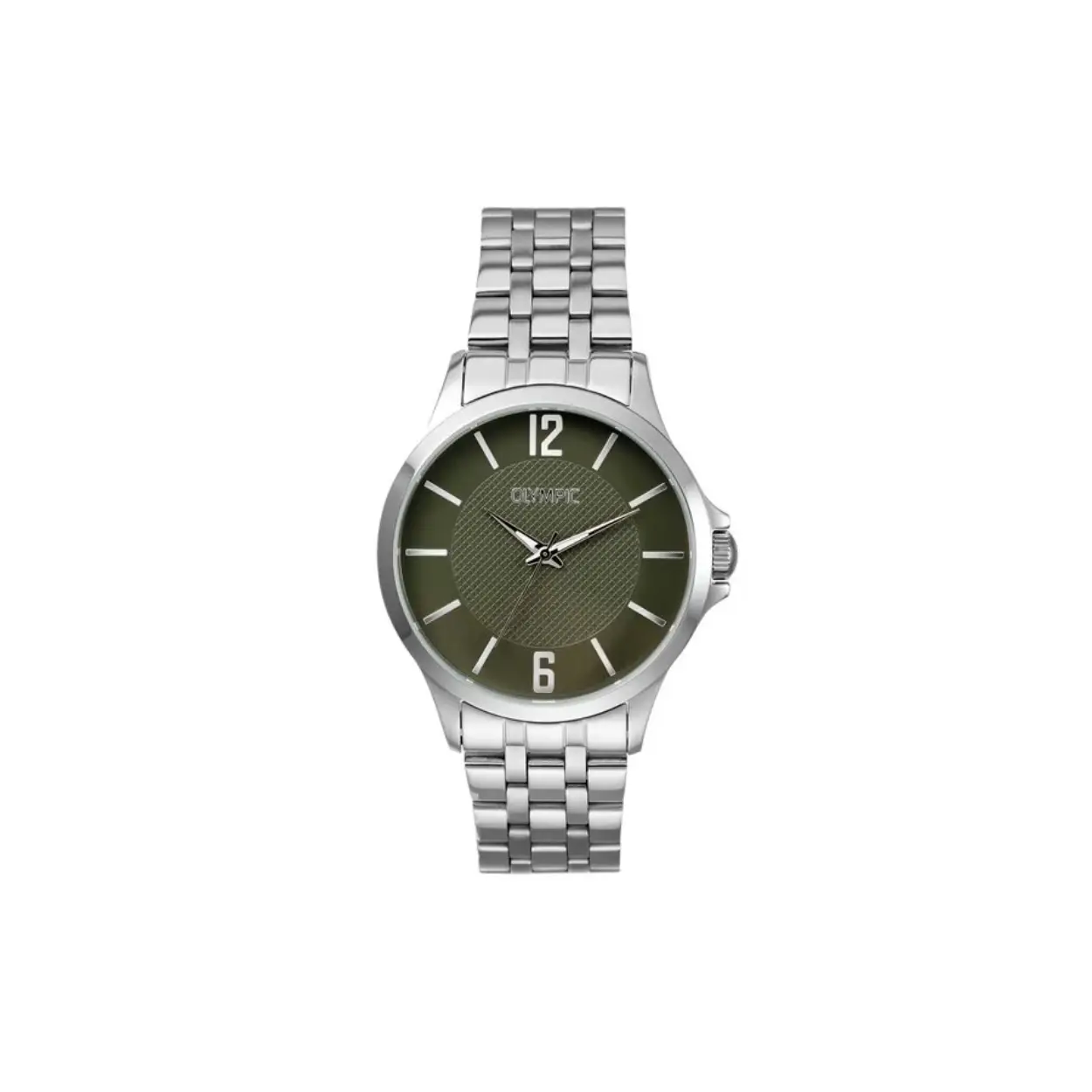 Dit unieke Olympic horloge met artikelnummer: OL72HSS403 is een herenhorloge met een classic sportieve uitstraling. Het horloge heeft een ronde stalen kast met een groene wijzerplaat met de 12 en de 6 en streepjes. Aan de kast zit een zilverkleurige stalen schakelband met vouwsluiting. Het horloge heeft een mineraalglas, een doorsnee van 40mm en is 5ATM.