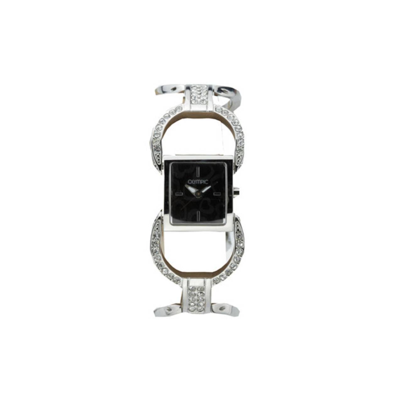Olympic OL82DSS011 Dit vierkante Olympic dameshorloge heeft een quartz uurwerk. De wijzerplaat heeft een zwarte kleur.het unieke design van de horlogeband sluit naatloos aan Dit horloge is tot 3 ATM regen- & spatwaterdicht. Inkorten band; De band is op maat te maken door schakels uit de band te halen.