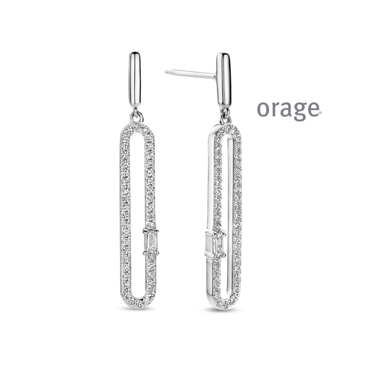Zilveren oorhangers met zirkonia's van het merk Orage
Bijhorende ring, ketting met hanger en armband ook verkrijgbaar