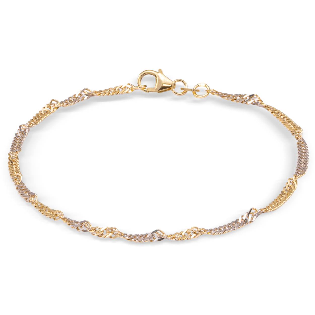 Ontdek de verfijnde schoonheid van de JH Brummer Armband Singapore Bi-Color 14K. Met zijn unieke Singapore-schakelontwerp in twee kleuren goud, straalt deze armband elegantie en stijl uit. Vervaardigd van hoogwaardig 14-karaats goud, is dit stuk een tijdloze toevoeging aan elke sieradencollectie. Voeg een vleugje klasse toe aan elke outfit met deze prachtige armband van JH Brummer.