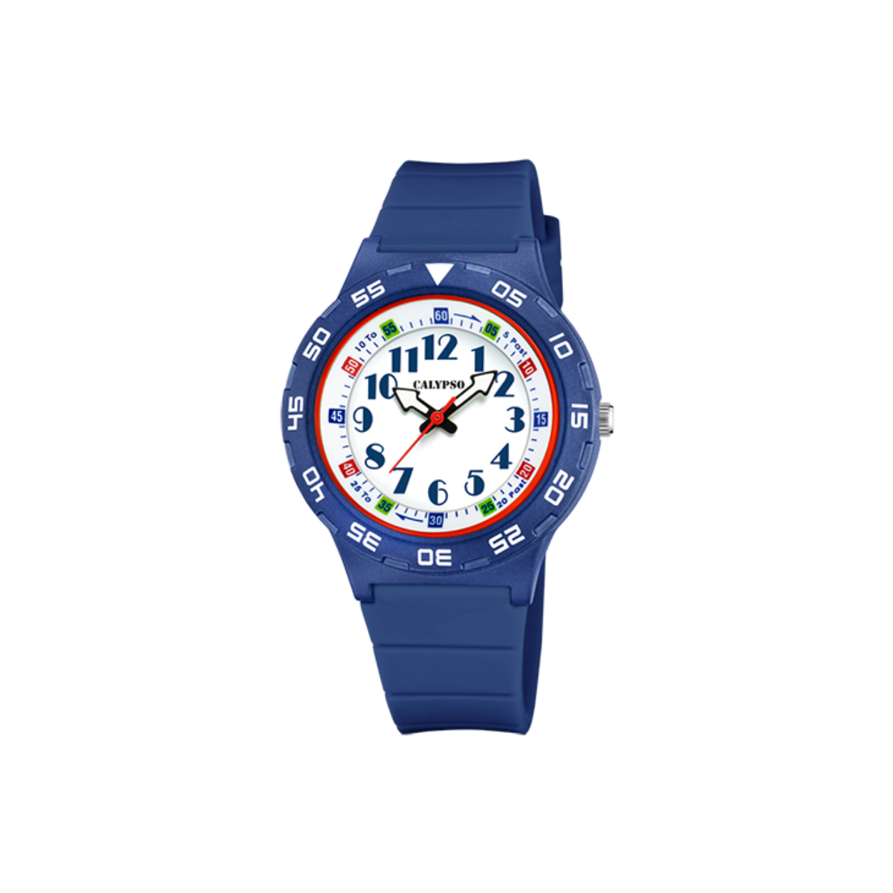 Een stoer kinderhorloge waarmee ze nooit meer te laat komen!
Kunststof kast met een rubber band en aangeduid met arabische cijfers. Tot wel 10 ATM waterdicht!