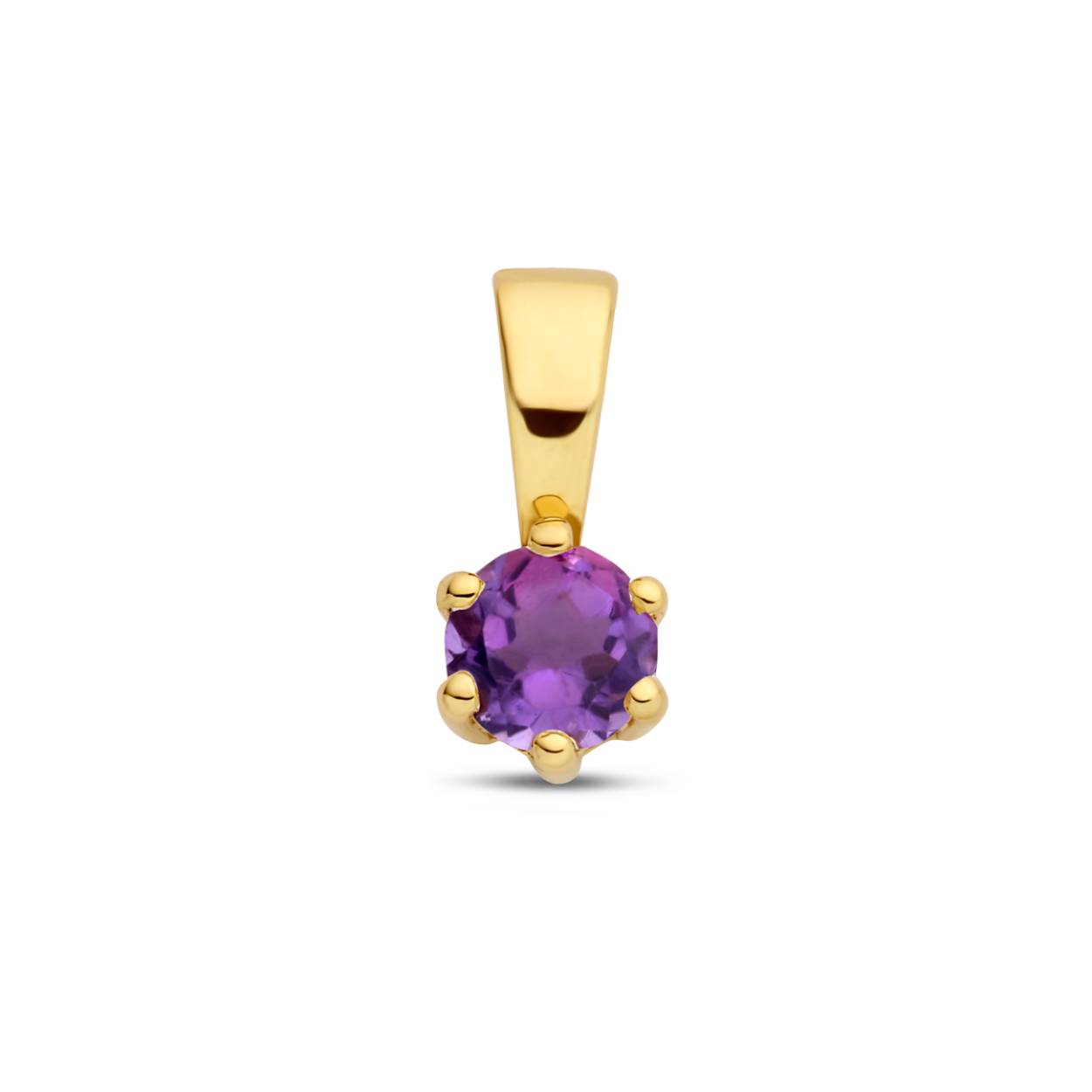 14k Geelgouden geboortesteen hanger uitgevoerd met een schitterende steen. De hanger heeft een afmeting van 9x4.2mm.