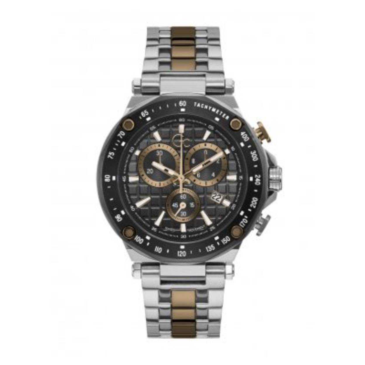 Dit sportieve herenhorloge uit de Gc Spirit Sport serie is een echt fashionstatement! Deze zilverkleurige met bronskleurige chronograaf heeft een diameter van 45 mm en dankt zijn stoere look onder andere aan zijn donkere wijzerplaat met bronze accenten. De bronze wijzers zijn voorzien van een Super-LumiNova coating.Dit exclusieve horloge is uitgevoerd met saffier gecoat mineraalglas en is tot 10 ATM waterdicht. Model: Y81002G5MF.