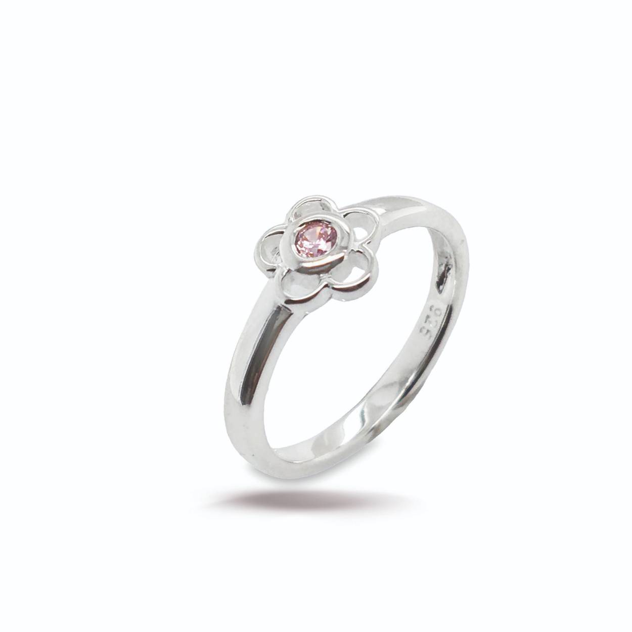Bellini zilver ring bloem/roze zirc.