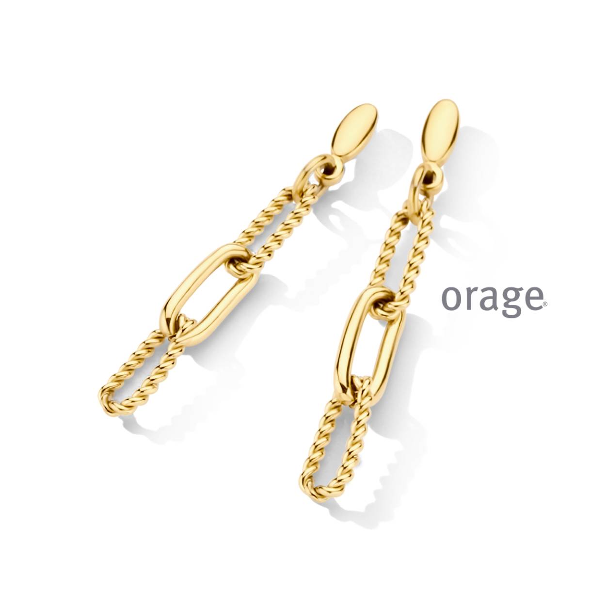 Goudkleurige oorhangers van Orage in edelstaal
Bijhorende armband en collier ook verkrijgbaar van deze set