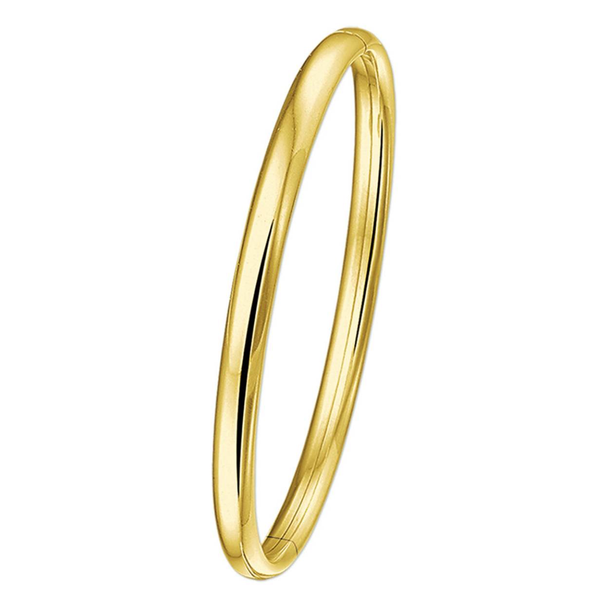 Geelgouden bangle met een halfronde buis en een scharnier-sluiting.