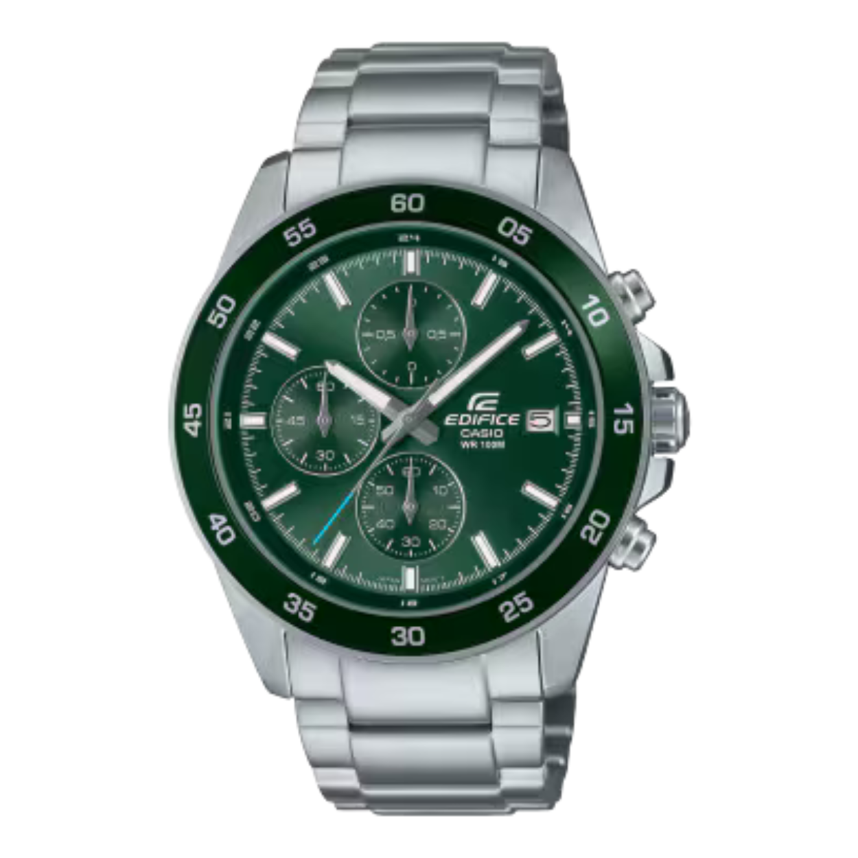 Kies voor stijl met een klassieke EDIFICE-chronograaf met middelgrote kast en gedetailleerd ontwerp.

De stevige roestvrijstalen band is gecombineerd met een rand en wijzerplaat in verfijnd grijsgroen voor een stijlvolle look die warmte uitstraalt.
