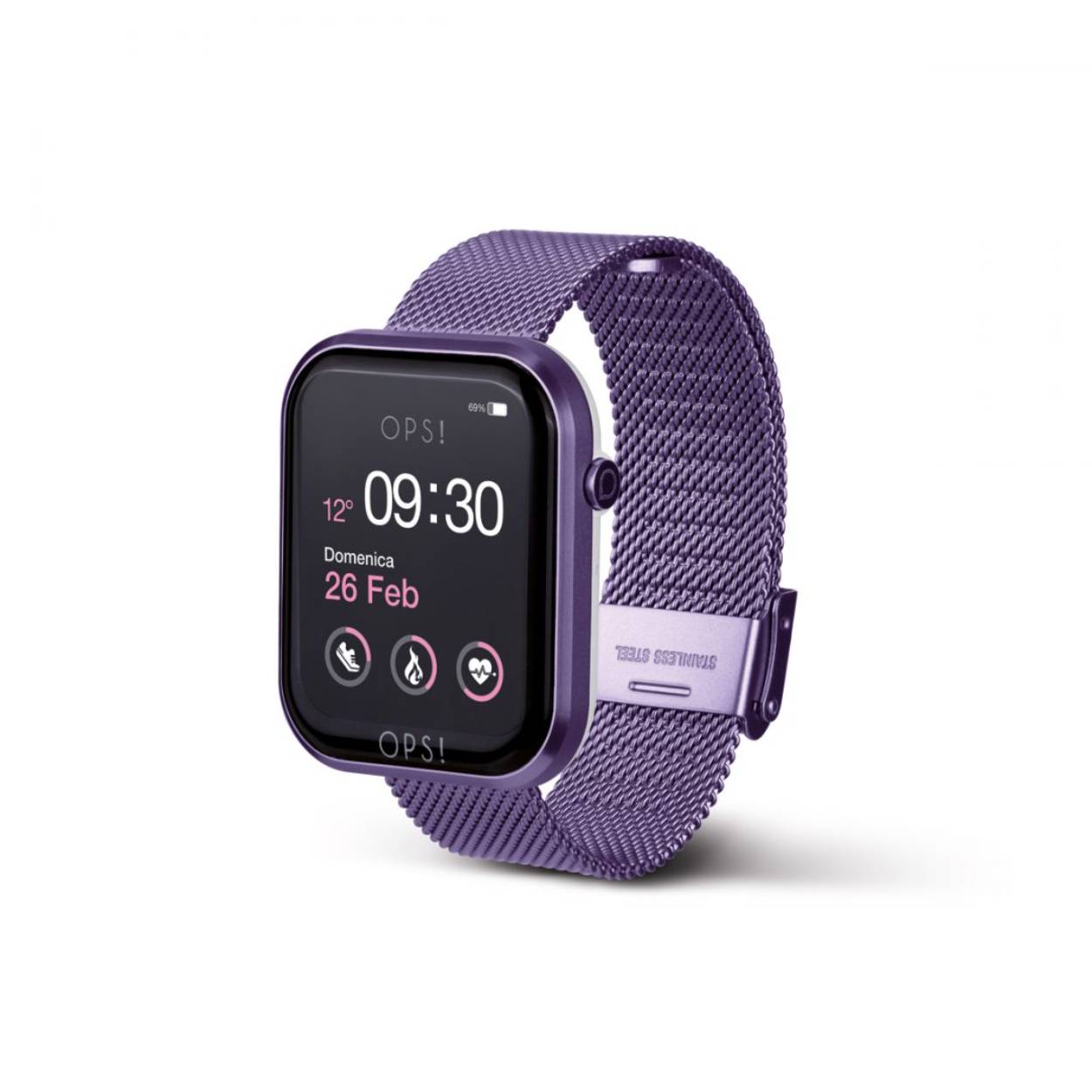 Smartwatch met aluminium en ABS kast en metalen band. Kastafmetingen 44x37x13 mm met 1,83-inch full-touch kleurenscherm. Binnenomtrek band: 180 mm tot 140 mm. Stalen gespsluiting.

Functies:
oproepwaarschuwing en melding, stappenteller, polsdetectie, calorieën, afstand, stopwatch, freq. Hartslag, bloeddruk, oxygenatie, timer, slaapmonitor, wekker, sedentaire herinnering, sport, drankwaarschuwing, afstandsbediening voor muziek, weer, shot, smartphone zoeken, aanpasbare achtergrond.
