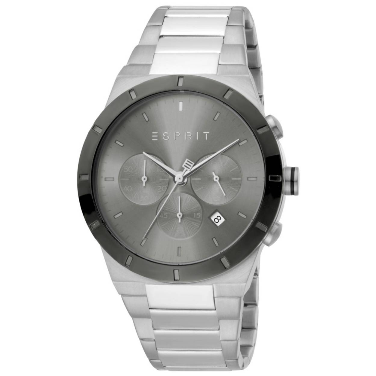 Dit Dames horloge is van het merk Esprit. Het is een quartz horloge met een datum aanduiding. De band is gemaakt van RVS en de diameter van de kast is 43mm.