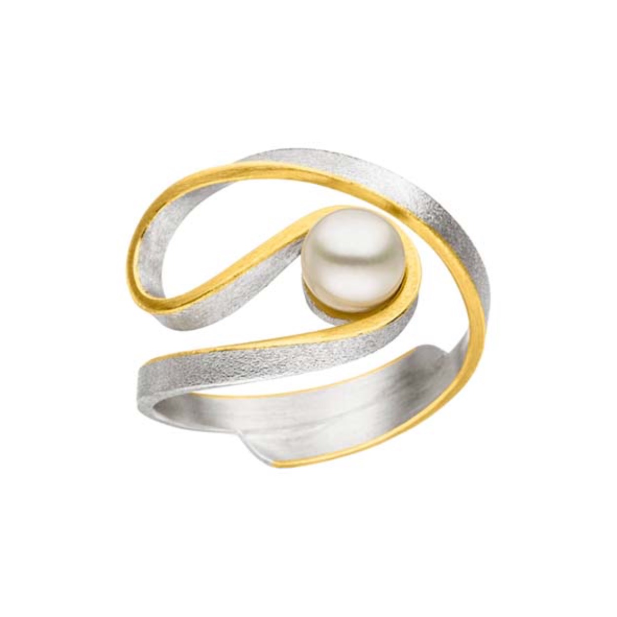 Zilver/goud ring met parel. Afgewerkt met 20karaat goud.