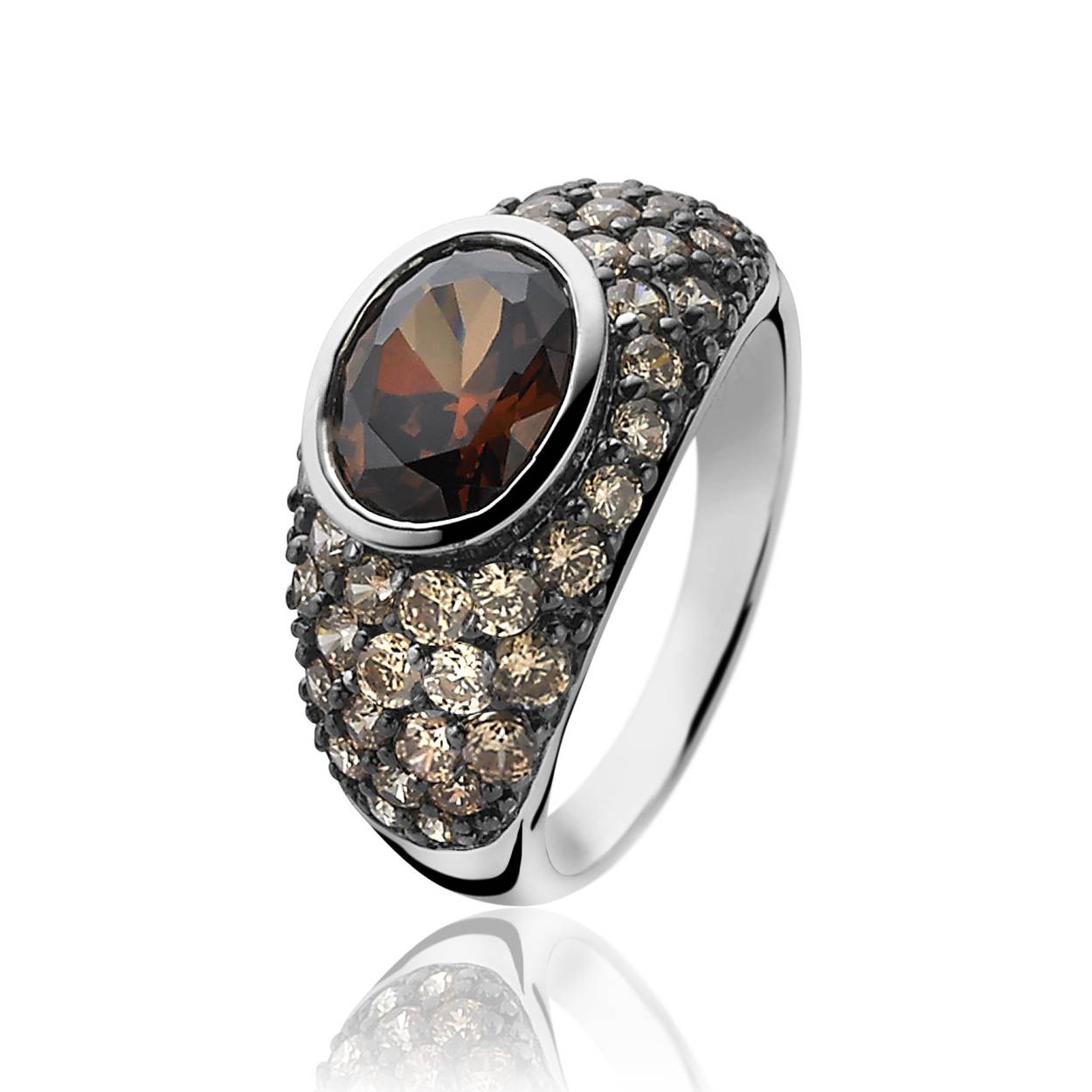 Zinzi zilveren ring bruin zirkonia mt54 zir1045c 