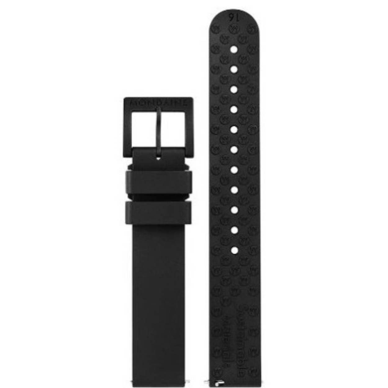 Mondaine Band 20mm. Zwart rubber. Rechte aanzet. Zwarte gesp.