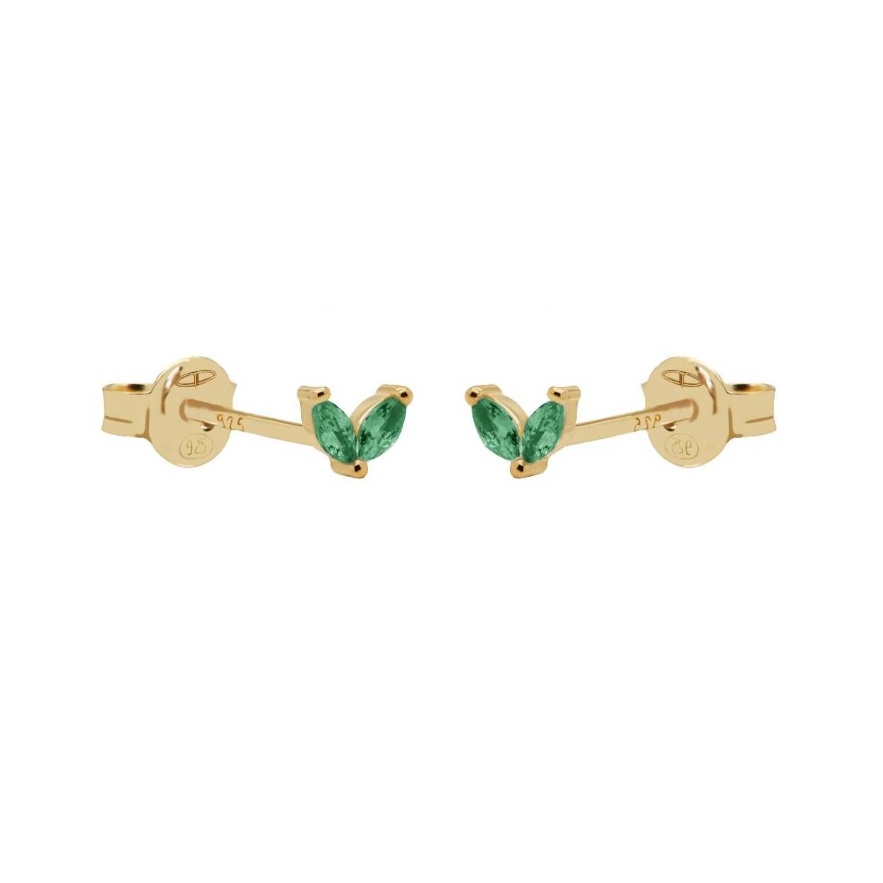 Tiny Double Leaves EMERALD GREEN Goldplated
