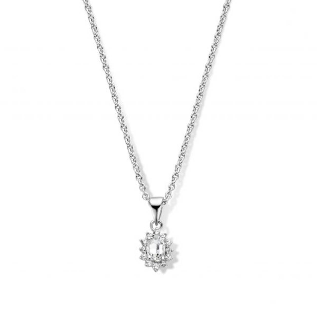 Zilver hanger met collier ovaal entourage 