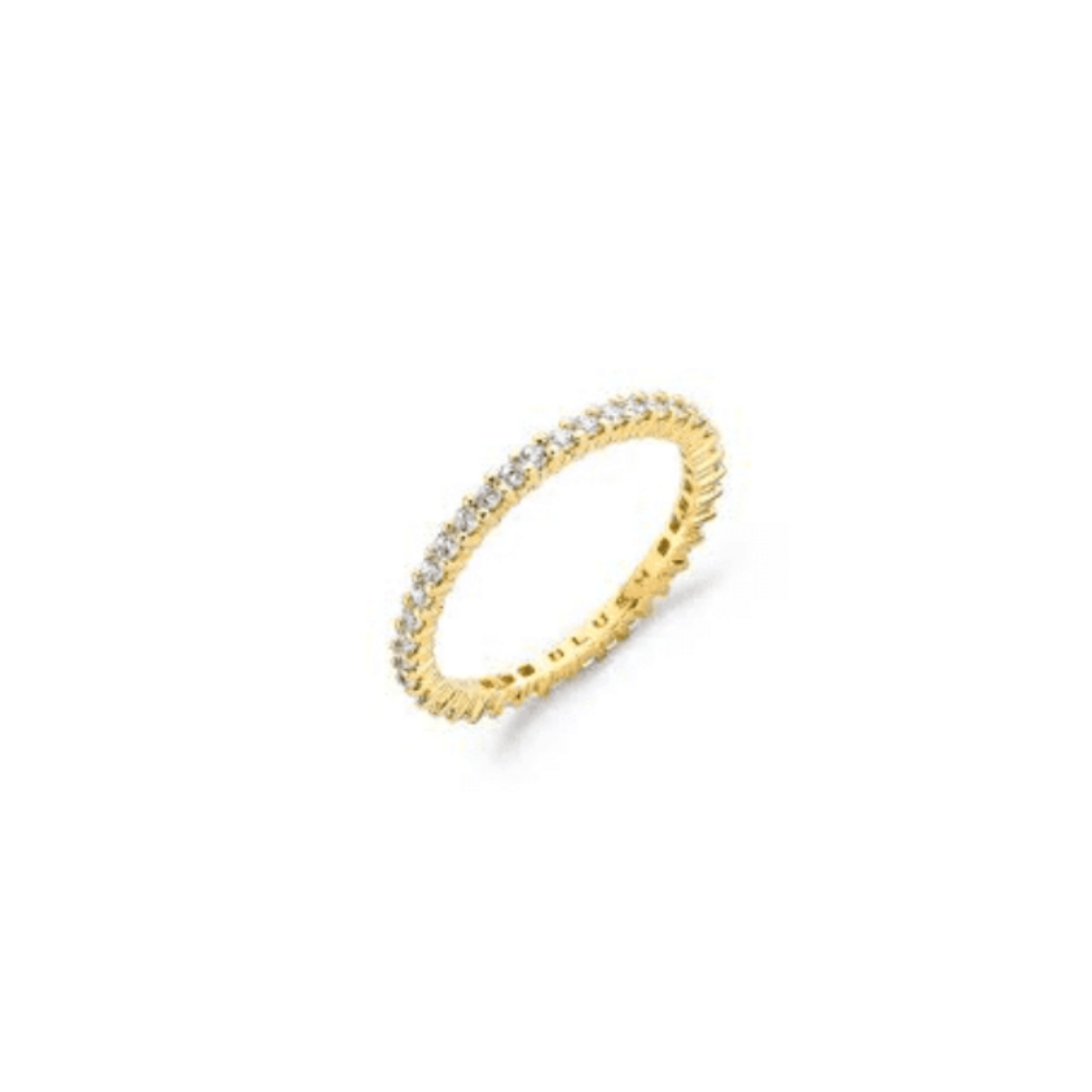 Geel gouden ring met rondom zirkonia stenen.