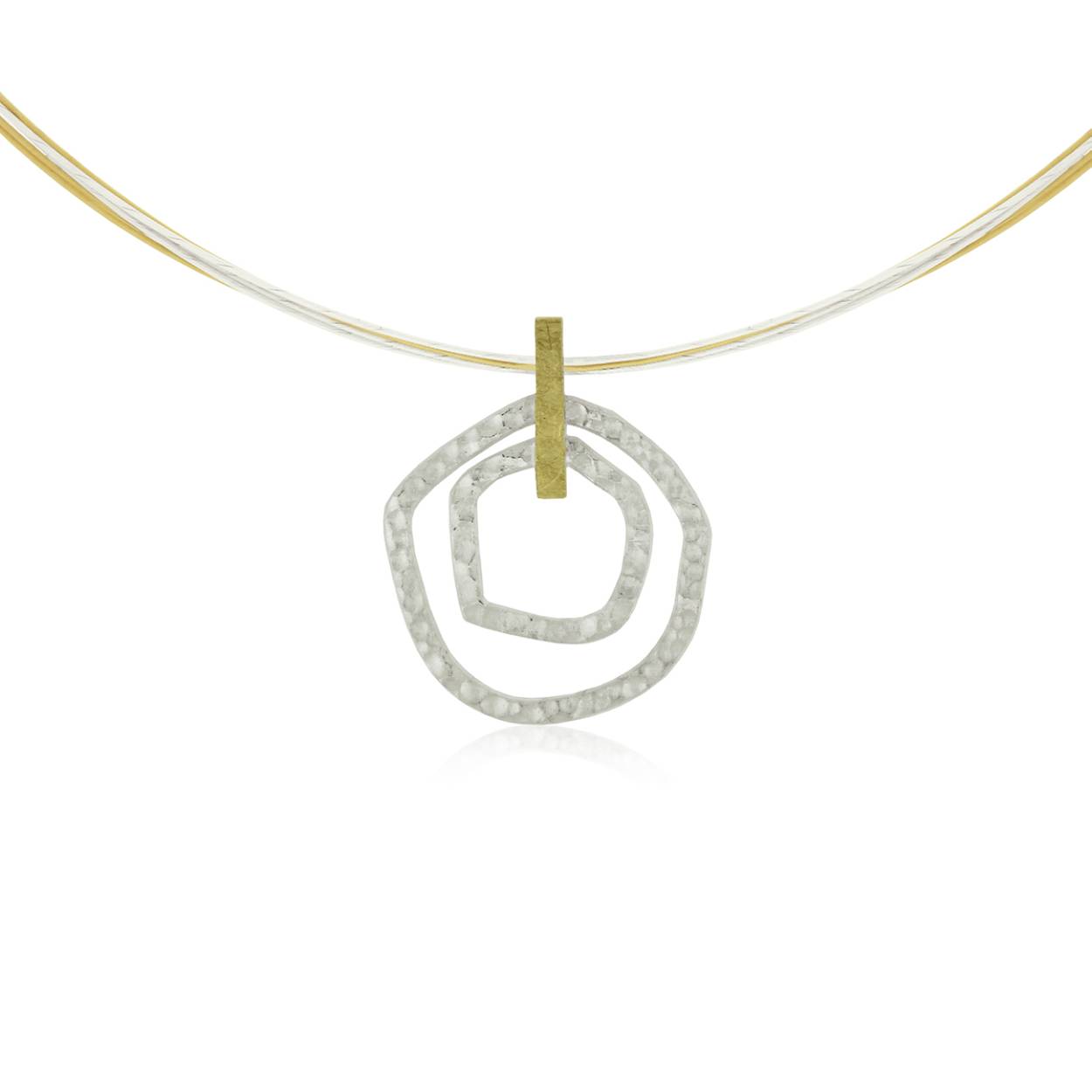 Choker zilver met goud opleg, 2 open cirkel medium model