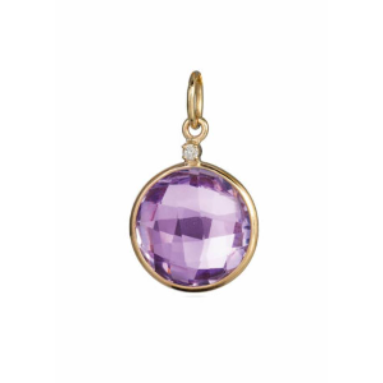 Hanger 14 karaat geelgoud,  rond facet amethyst 12mm, 0,02ct Si2