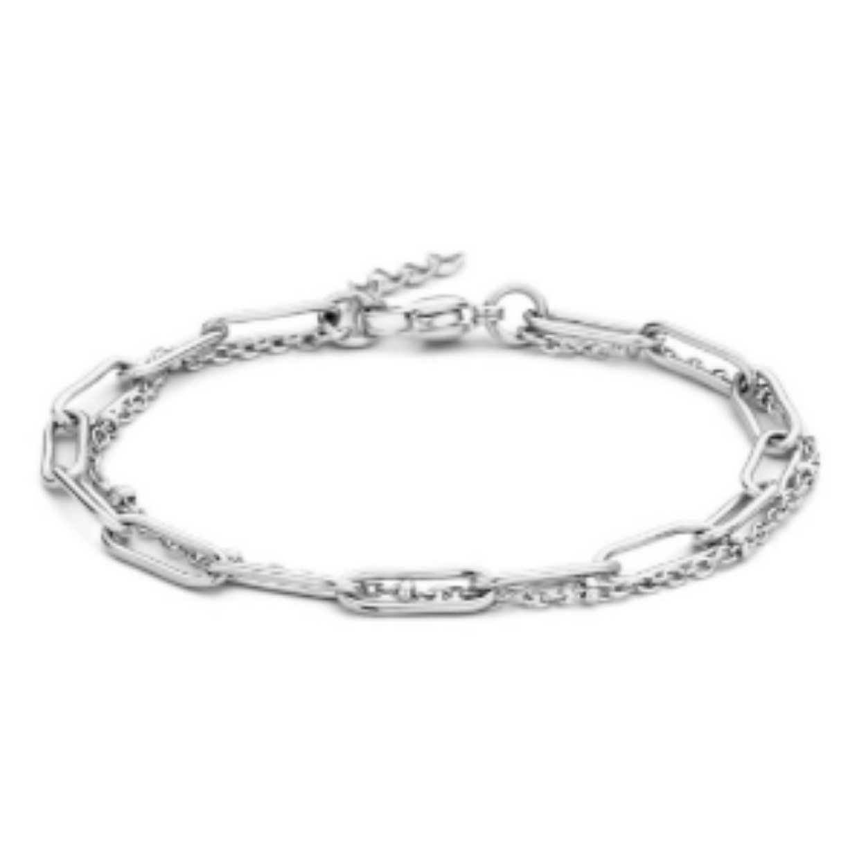 Stalen armband met een karabijn sluiting. De armband heeft een draaglengte van 16cm met een extensie van 3cm.