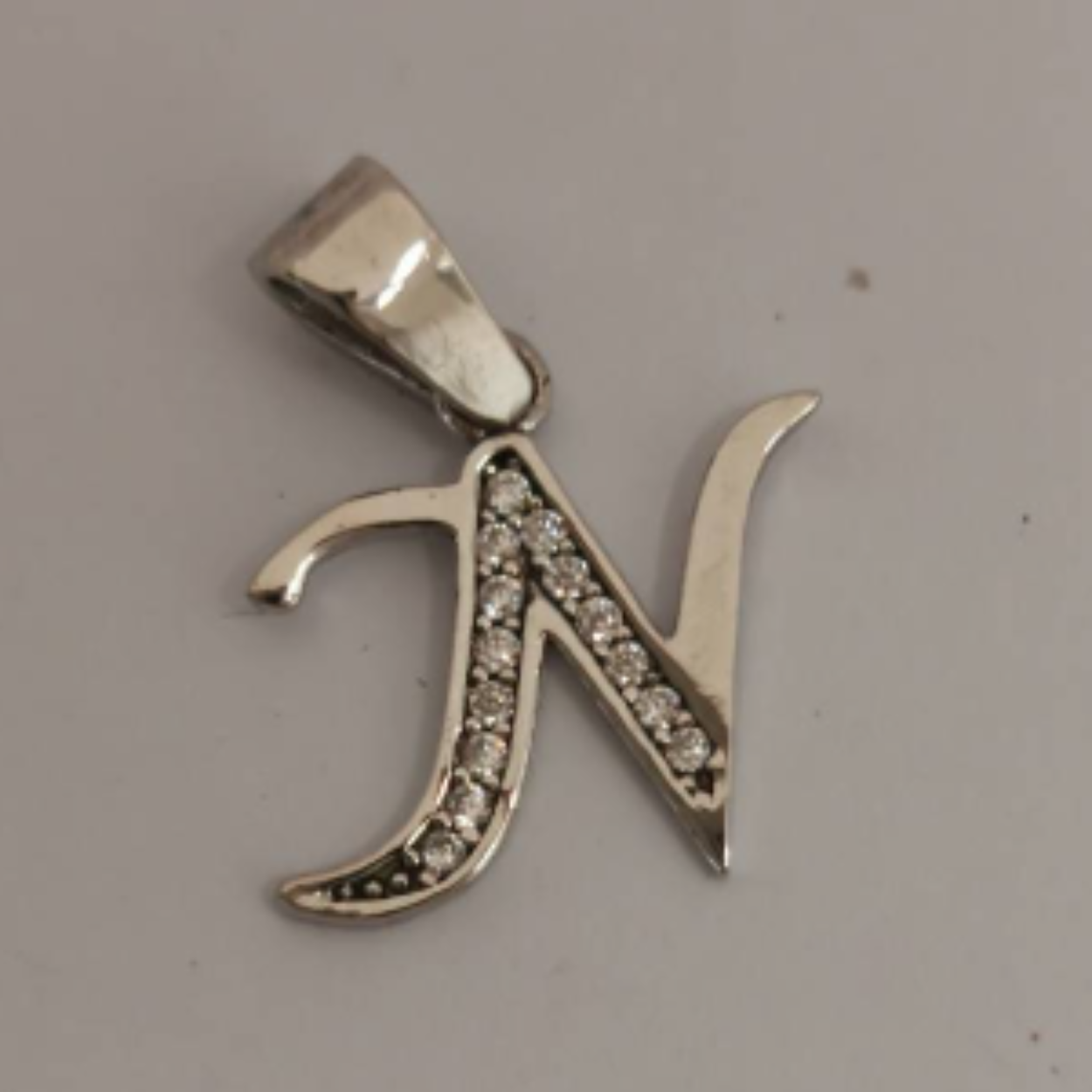 Zilveren hanger letter N zirkonia