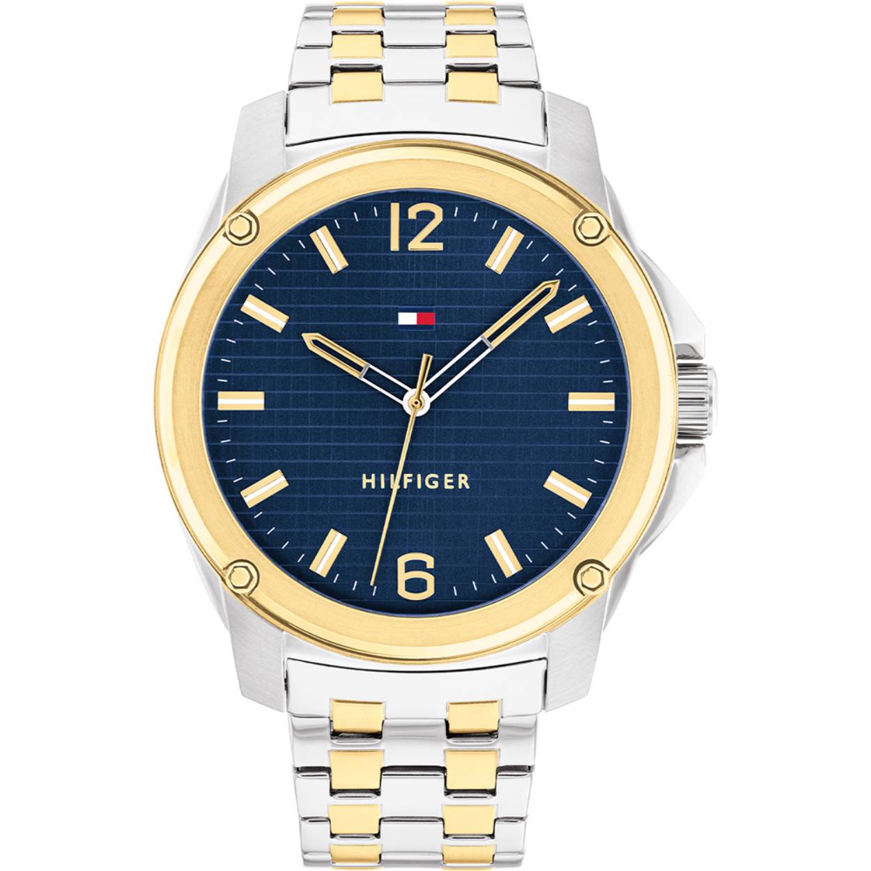 Tommy Hilfiger TH1710507 Horloge Heren Staal Bi-color Schakelband 44mm
Dit zeer unieke horloge van Tommy Hilfiger met artikelnr: TH1710507 is een casual heren horloge die je zeker aan je collectie kunt toevoegen. Het stalen horloge heeft een ronde zilverkleurige kast met een fijne goudkleurige bezel. Op de blauwe wijzerplaat is de goudkleurige uursaanduiding mooi verfijnd. Dit geeft het horloge een nette uitstraling. Aan het horloge zit een bi-color schakelband met een vouwsluiting. Het horloge heeft een mineraalglas, een doorsnee van 44mm en is 5 ATM.  

Het merk:
Sinds de lancering van het merk in 1985 is Tommy Hilfiger wereldwijd bekend geworden als pionier van de klassieke Amerikaanse coole stijl. Geïnspireerd door de iconische popcultuur en het Amerikaanse erfgoed. De dames en herencollectie van dit seizoen bestaan uit minimalistische silhouetten en rustieke lederen details. De herenhorlogecollectie biedt iconische uurwerken met roestvrijstalen, lederen en siliconen banden.

Specificaties:
- Mineraalglas
- Ronde kast 44mm
- Zilverkleurige horlogekast
- Blauwe wijzerplaat
- Bi-color schakelband 
- 5 ATM