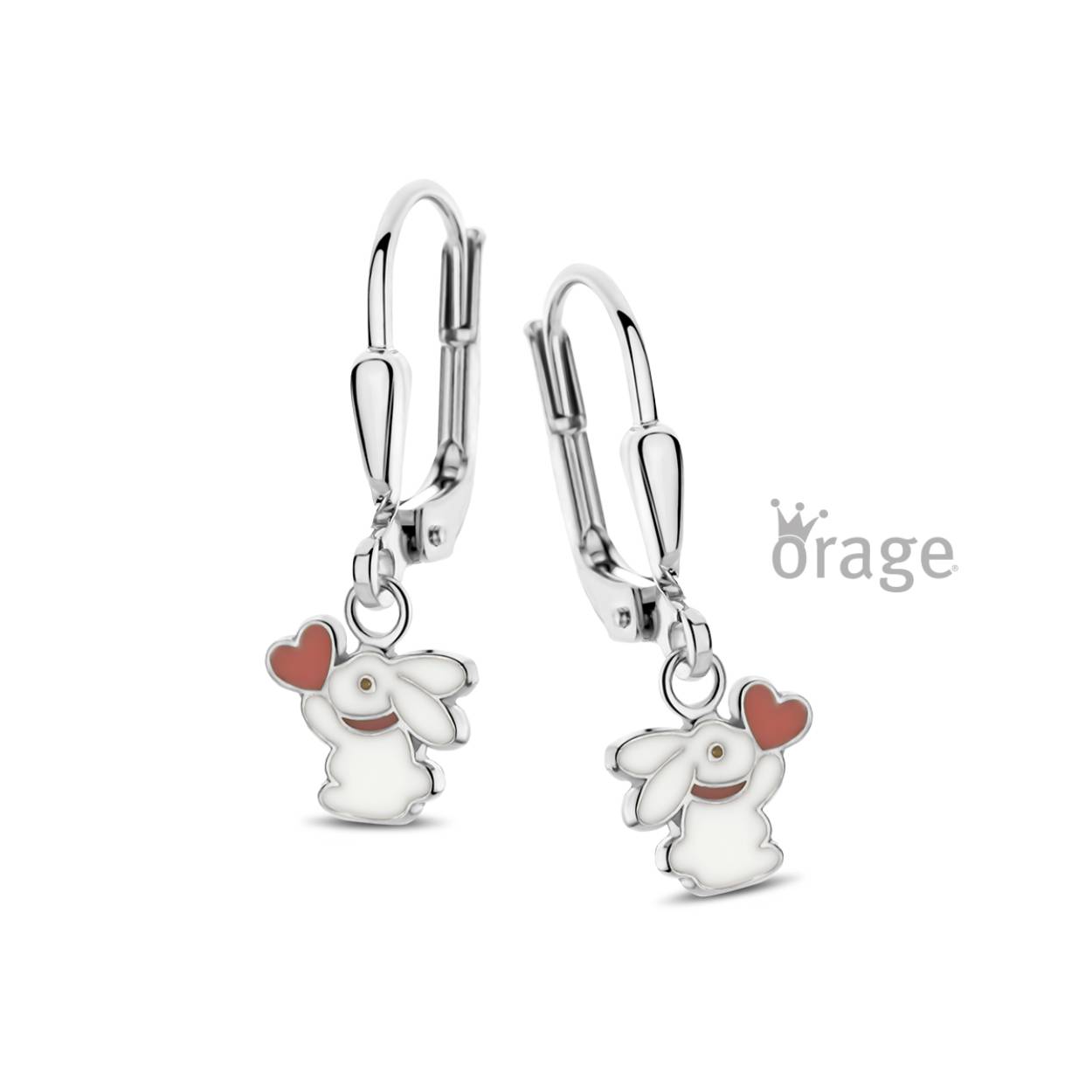 Orage Kids oorhangers zilver konijntje met hart
