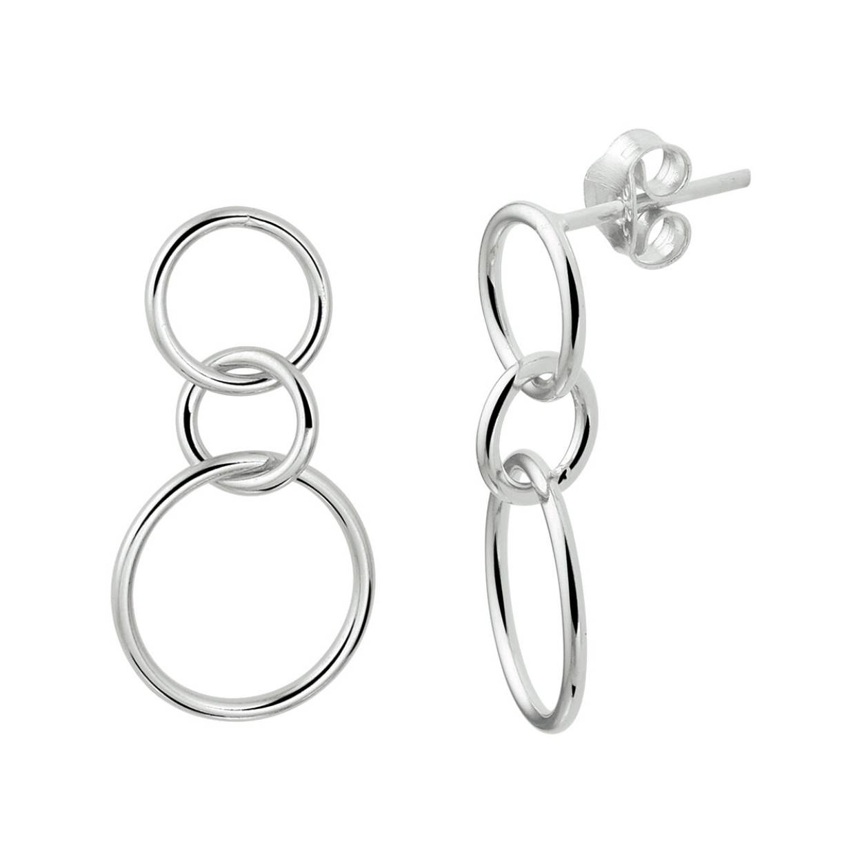 Gerhodineerd 925 zilveren oorhangers uitgevoerd met rondjes. De oorhangers hebben een totale hoogte van 2.3cm en een breedte van 12mm