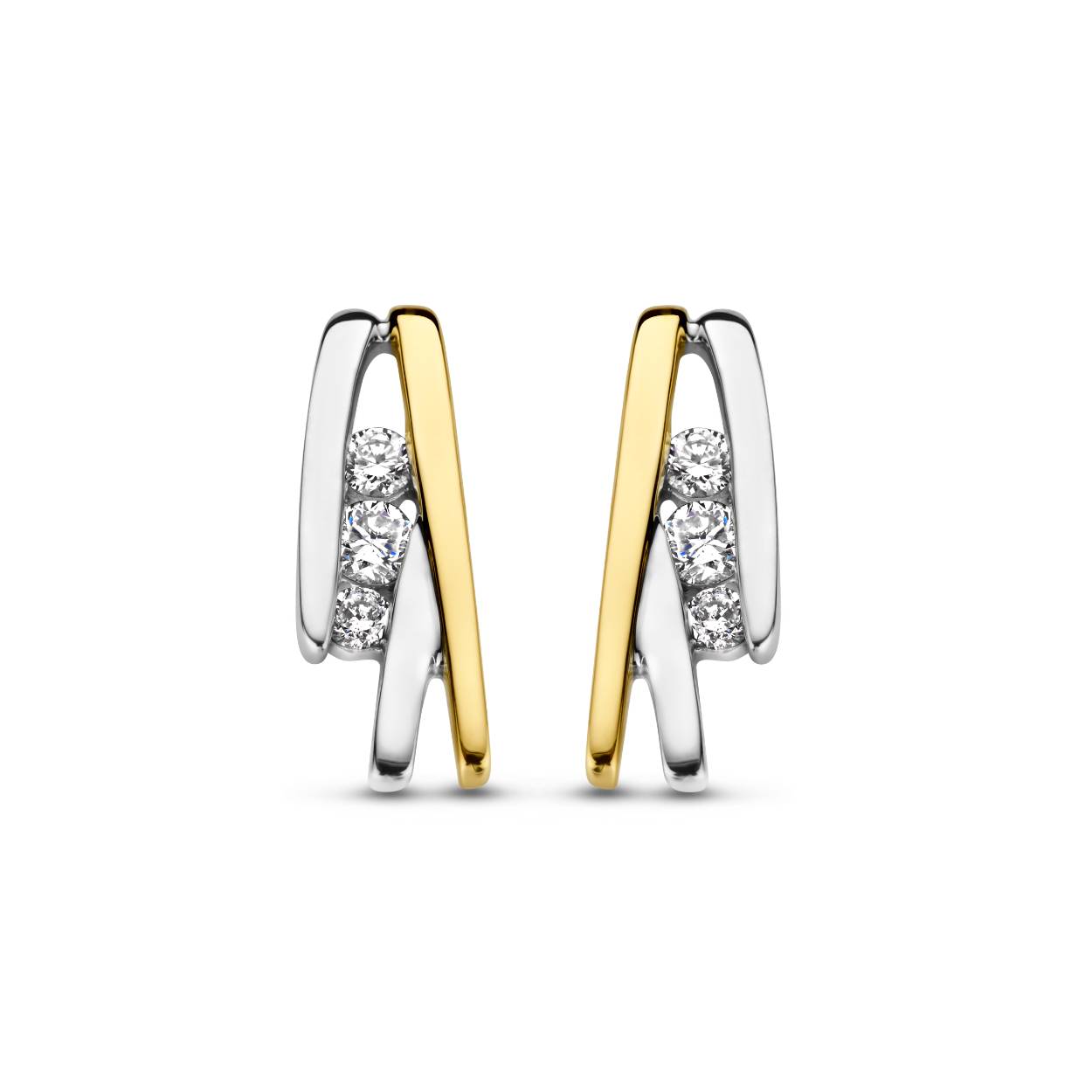 gouden oorstekers+briljant, Luna bicolor+0.15ct