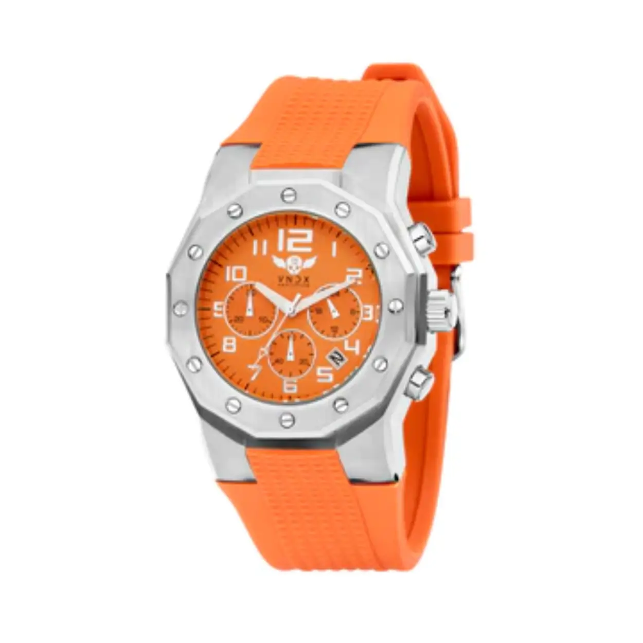 Een stoer horloge voor hem en haar, uitgevoerd met een mat geborstelde goudkleurige stalen kast, gecombineerd met de flexibele en comfortabele Oranje siliconen band.

Voorzien van een multifunctionele chronograaf en datumaanduiding, 

Ibiza Rebel; een uniek en stoer horloge voor jezelf, of om cadeau te doen. 